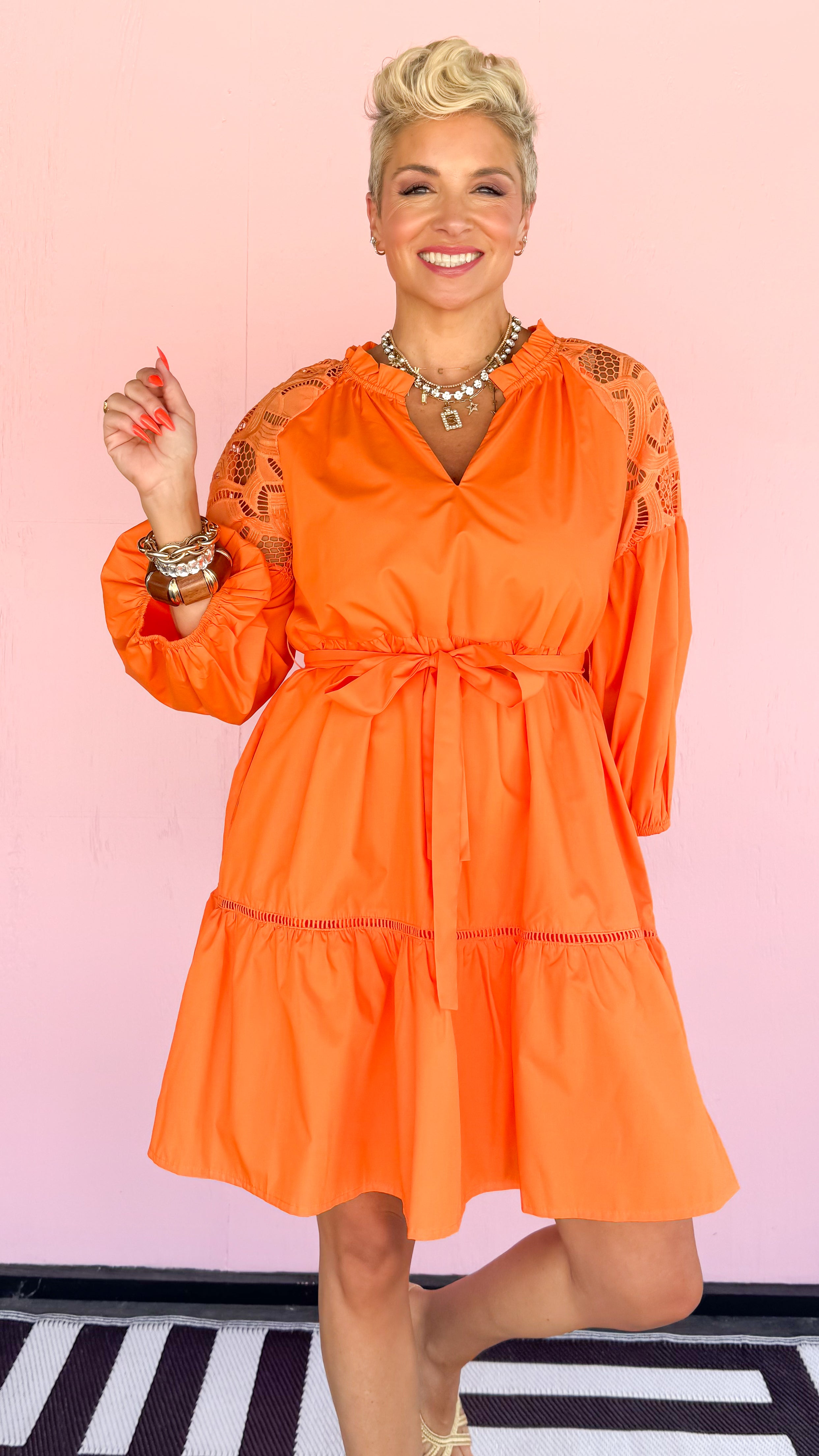 Lace Shoulder Tiered Dress