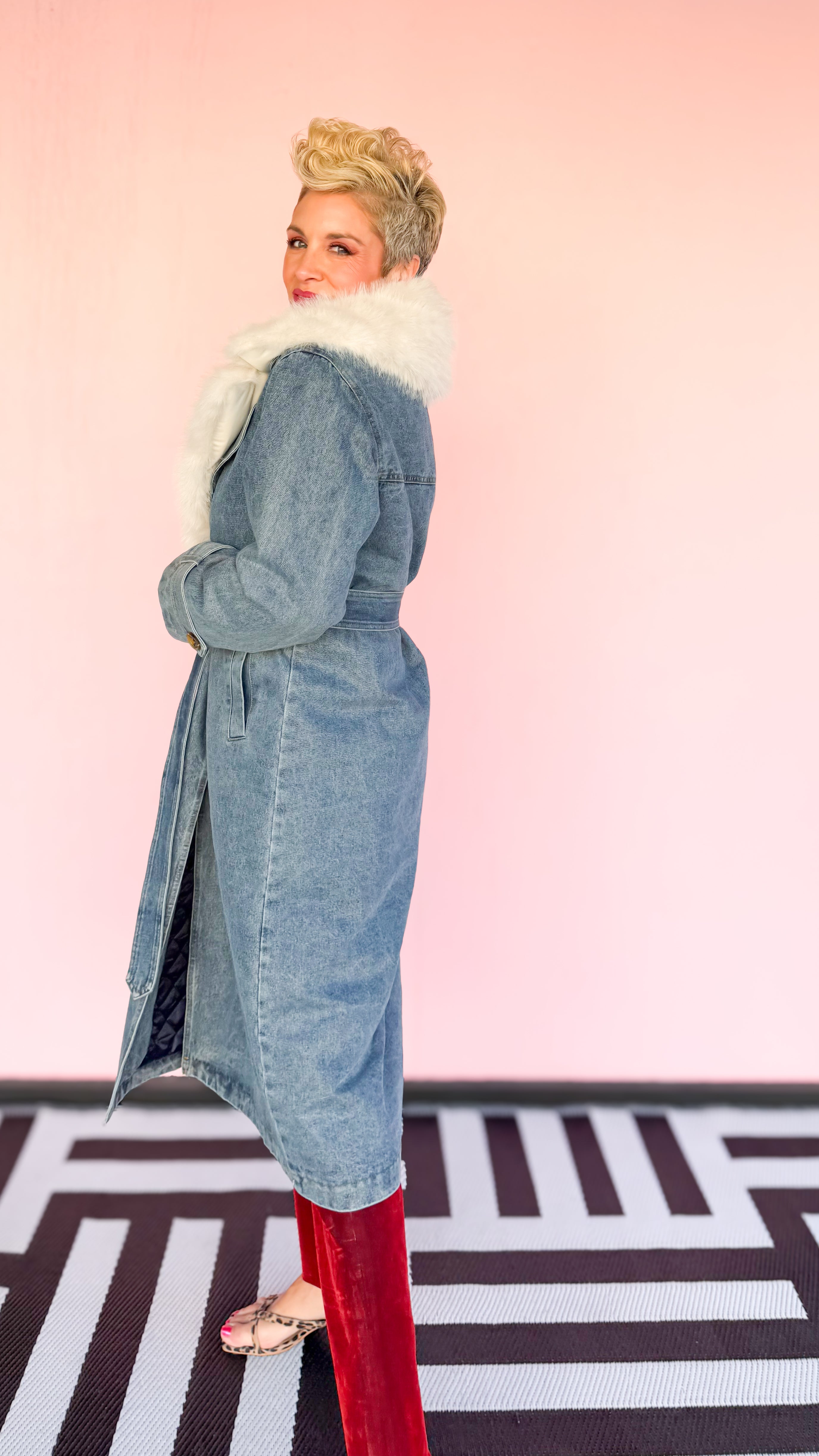 Denim Coat/Fur Collar