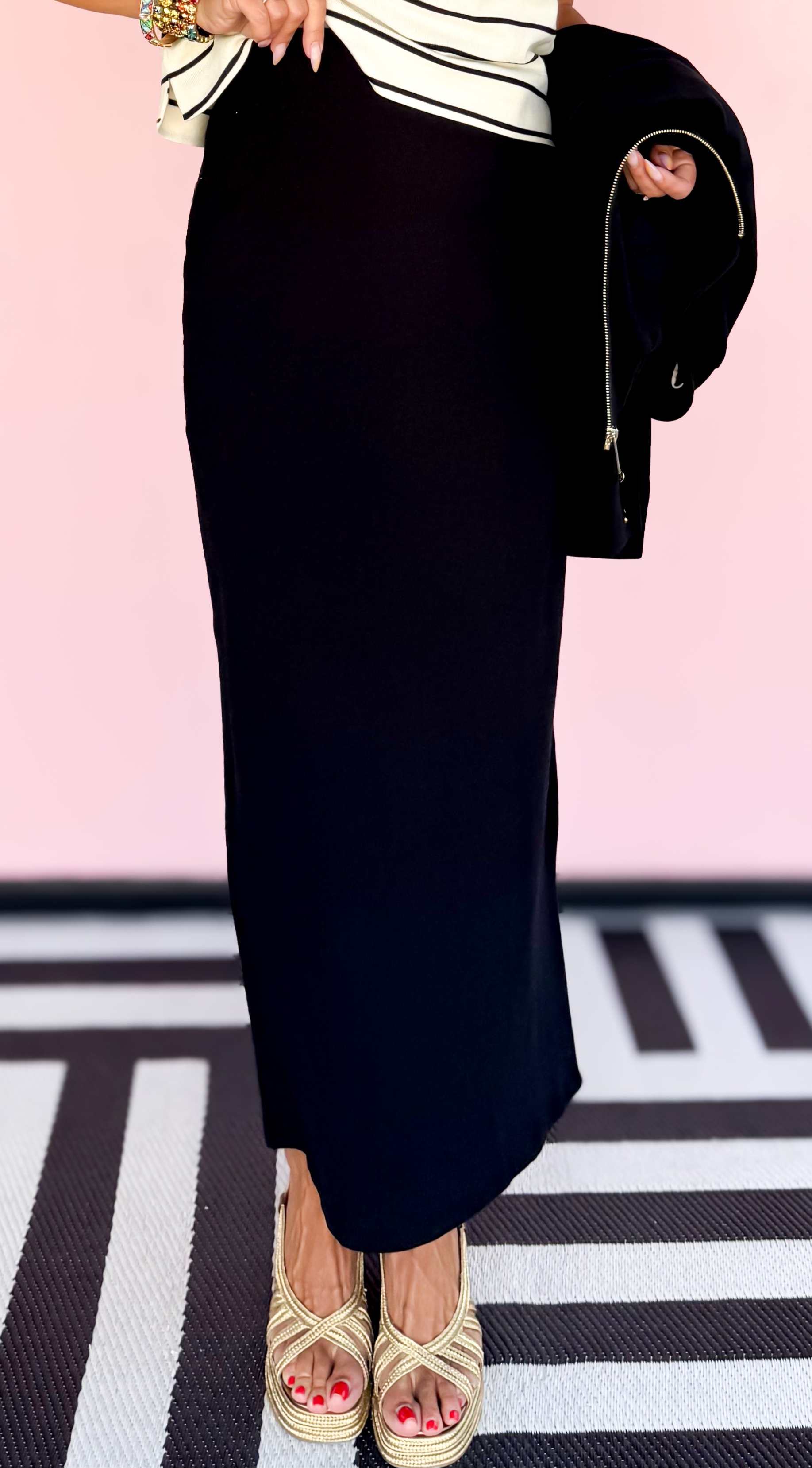 Gail Midi Knit Skirt/Black