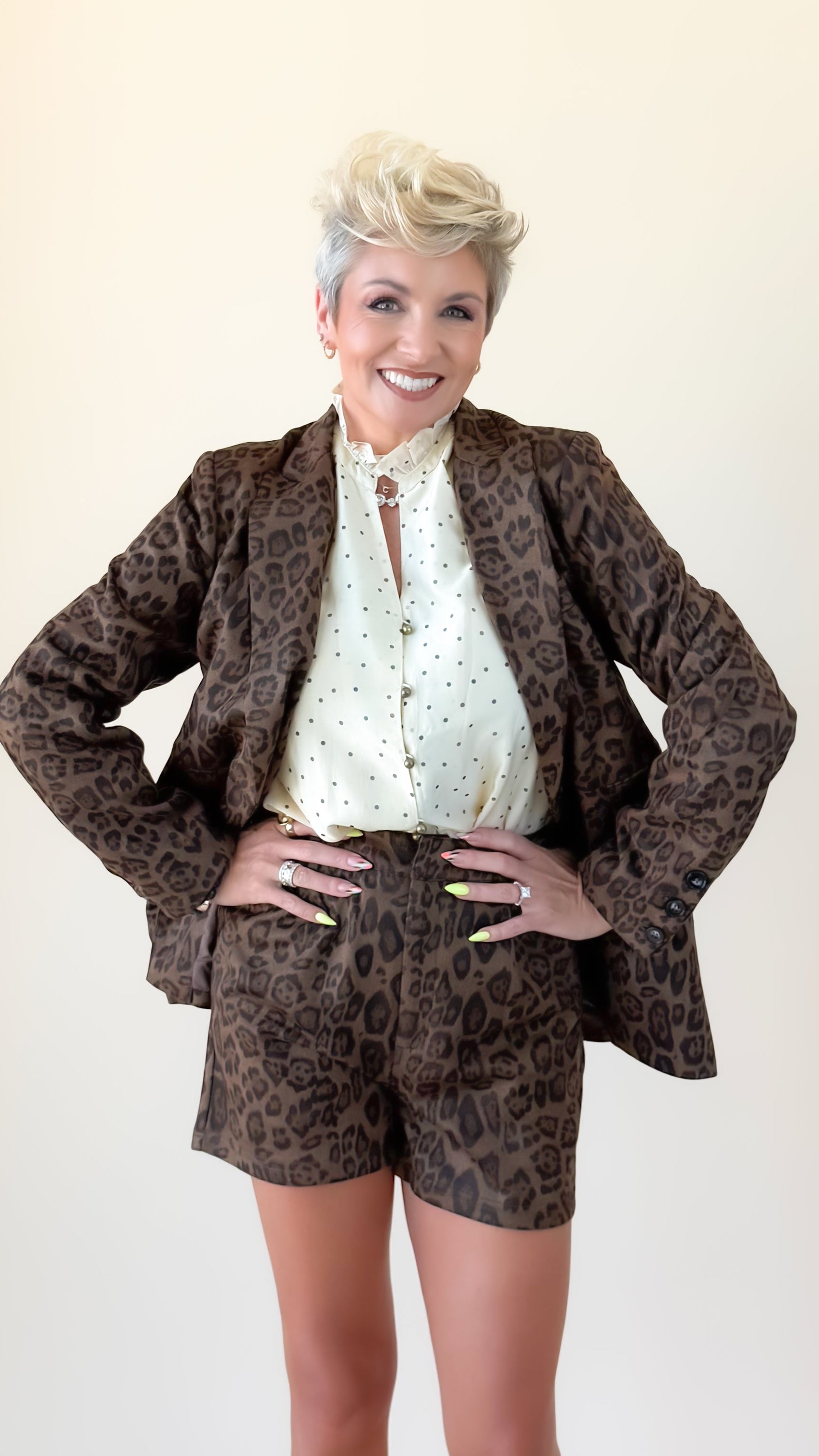 Cheetah Faux Suede Blazer/Brown