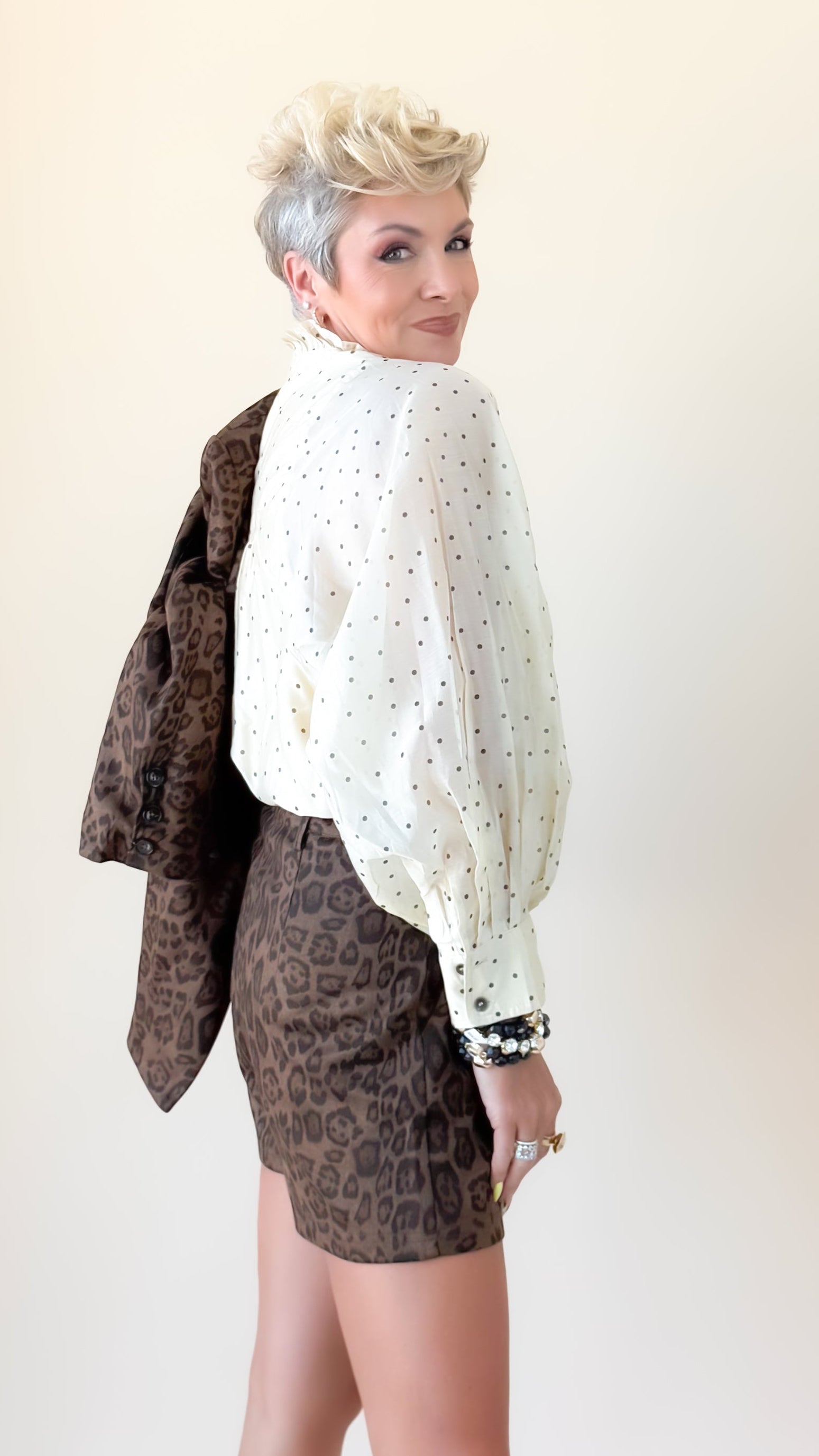 Delilah Dot Blouse/Ecru