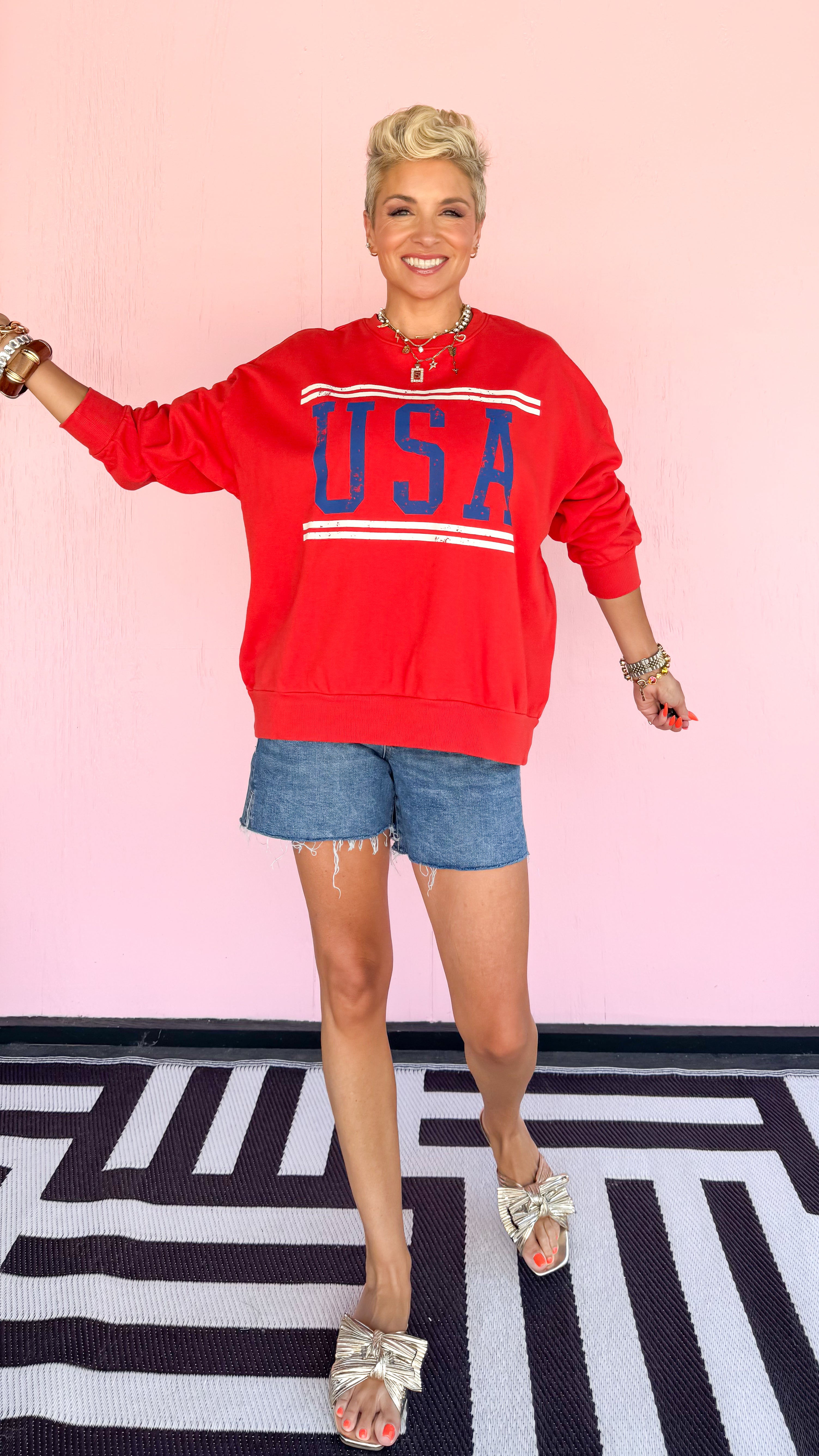 "USA" Sweatshirt Top/Red