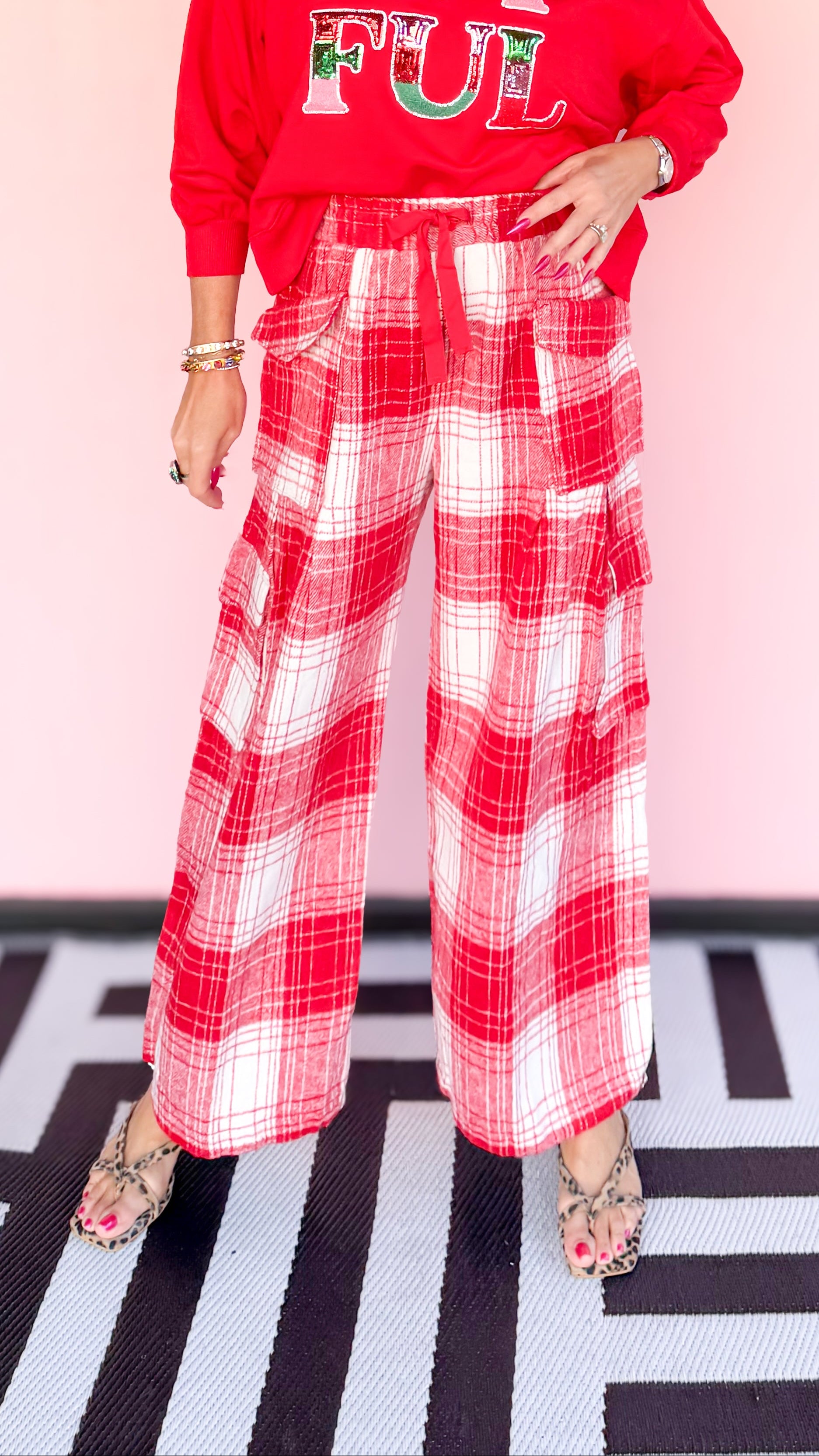 Fleece Plaid Pant w/ Drawstring Tie
