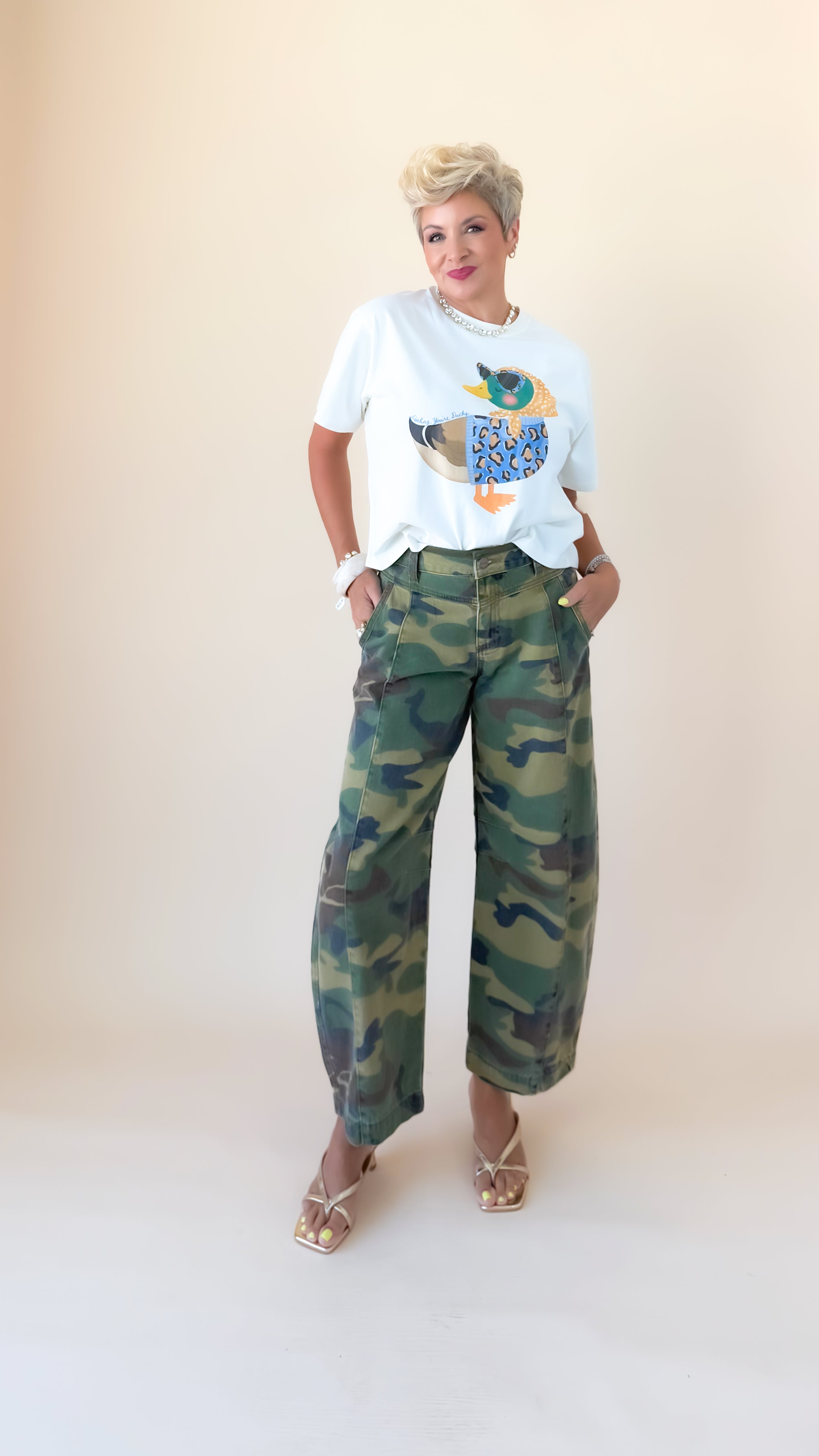 Barrel Leg Cropped Pants/Camo