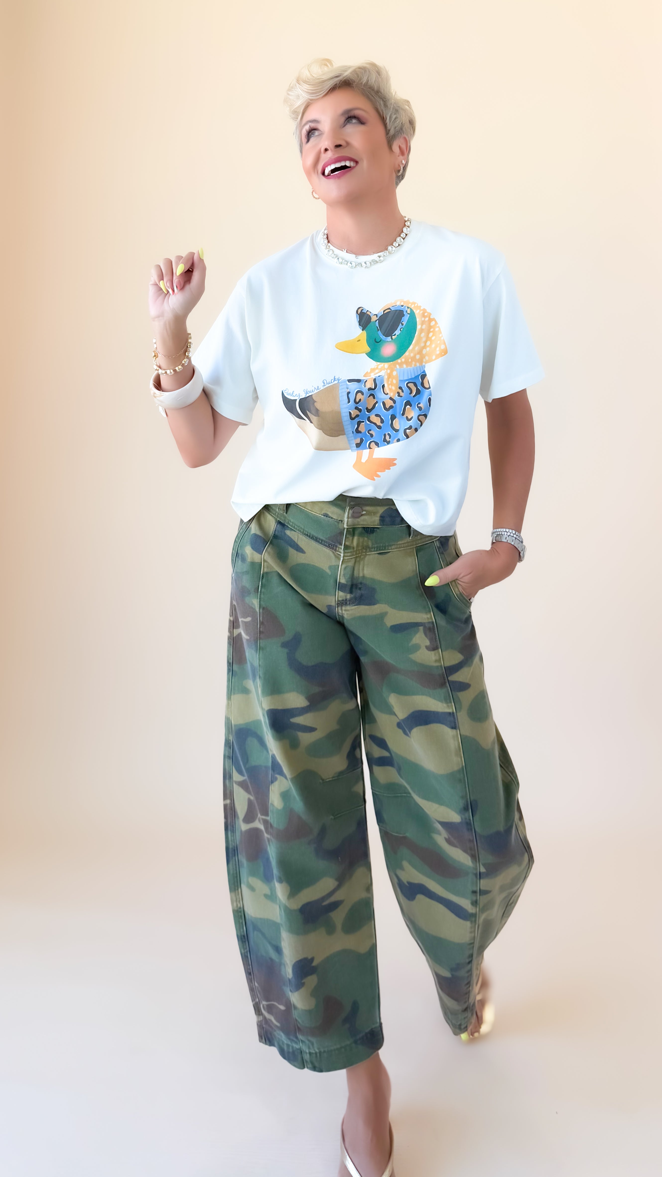 Barrel Leg Cropped Pants/Camo