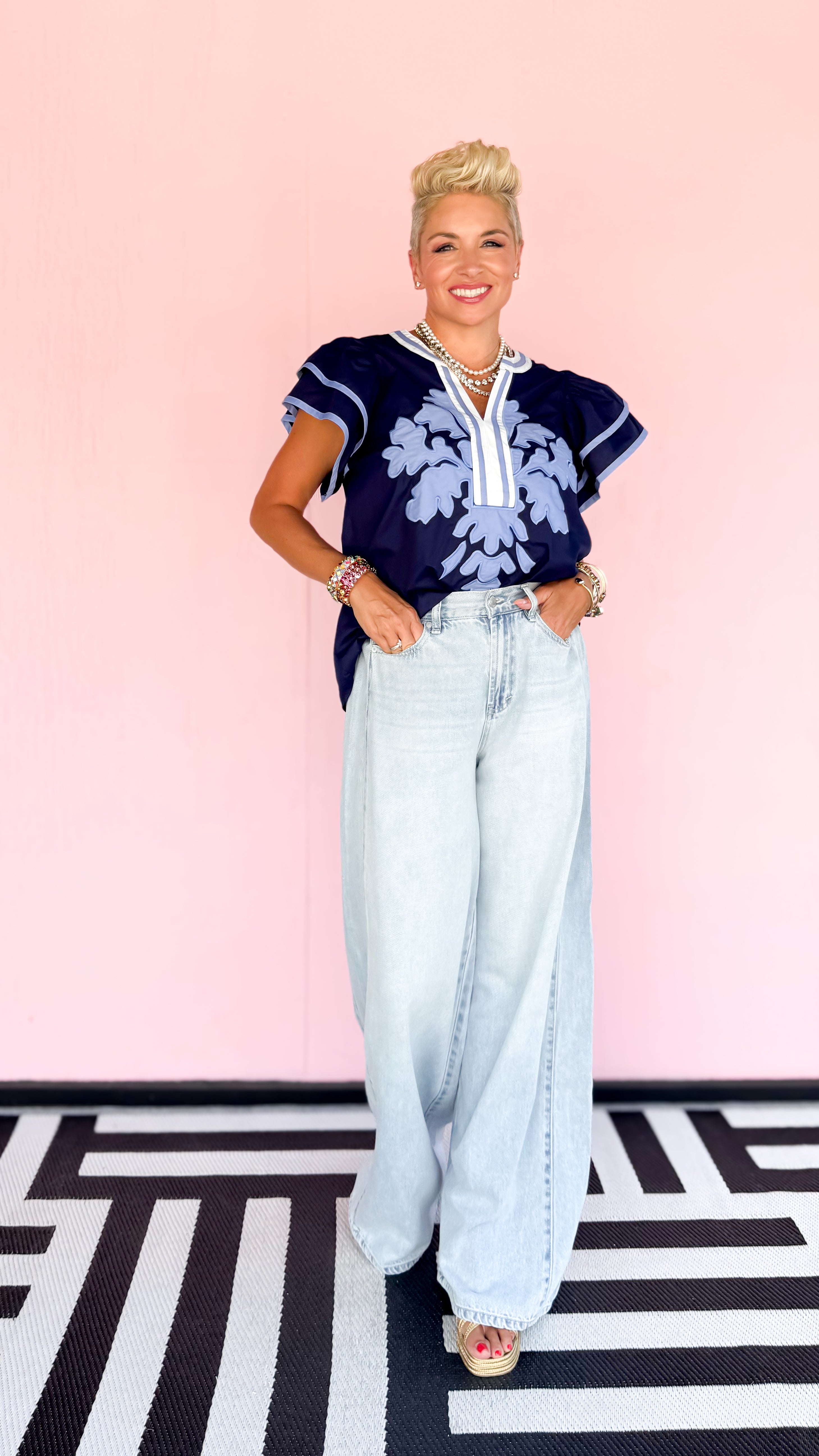 Avery Flutter Sleeve Top/Navy