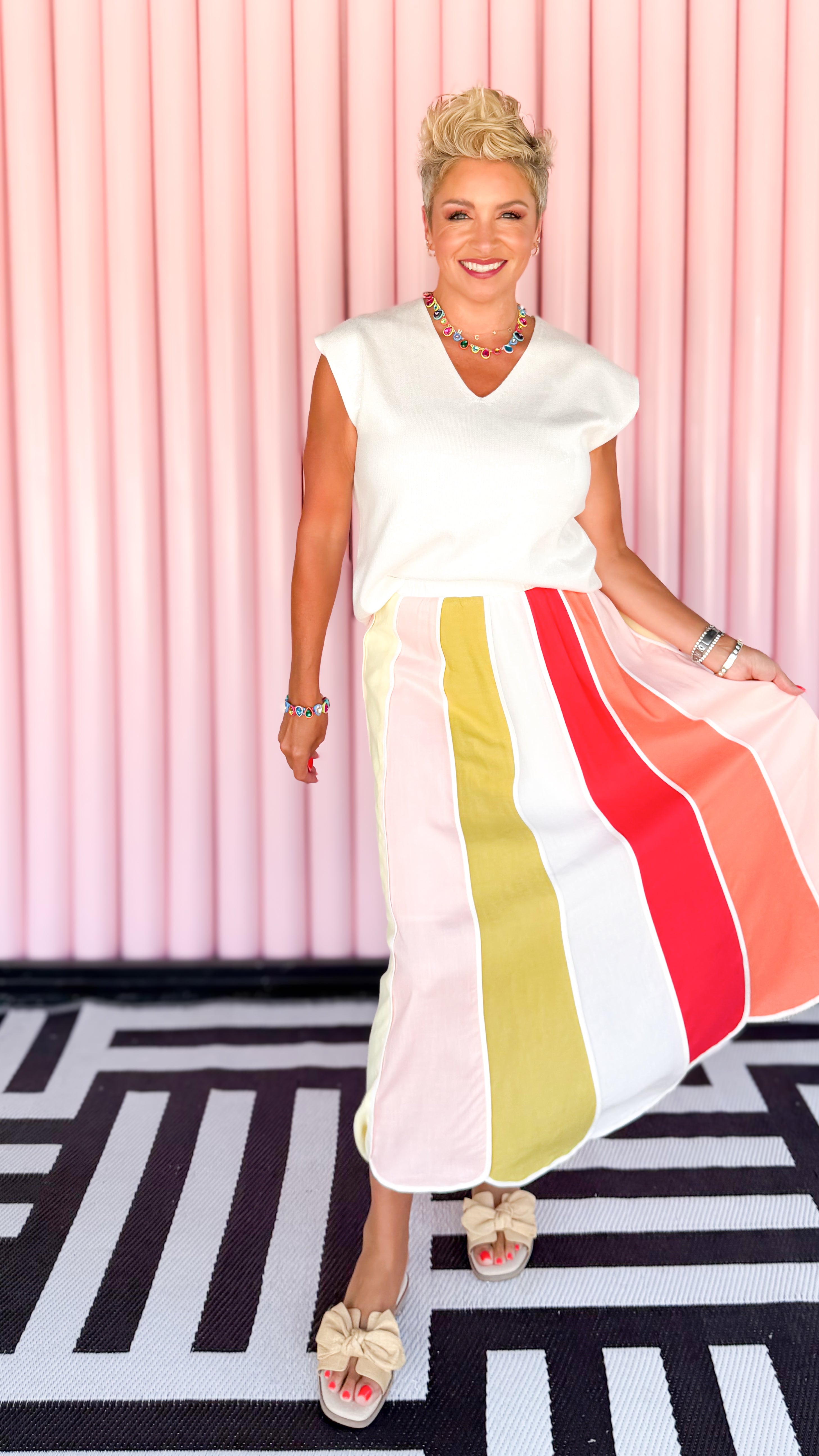Linen Striped Midi Skirt