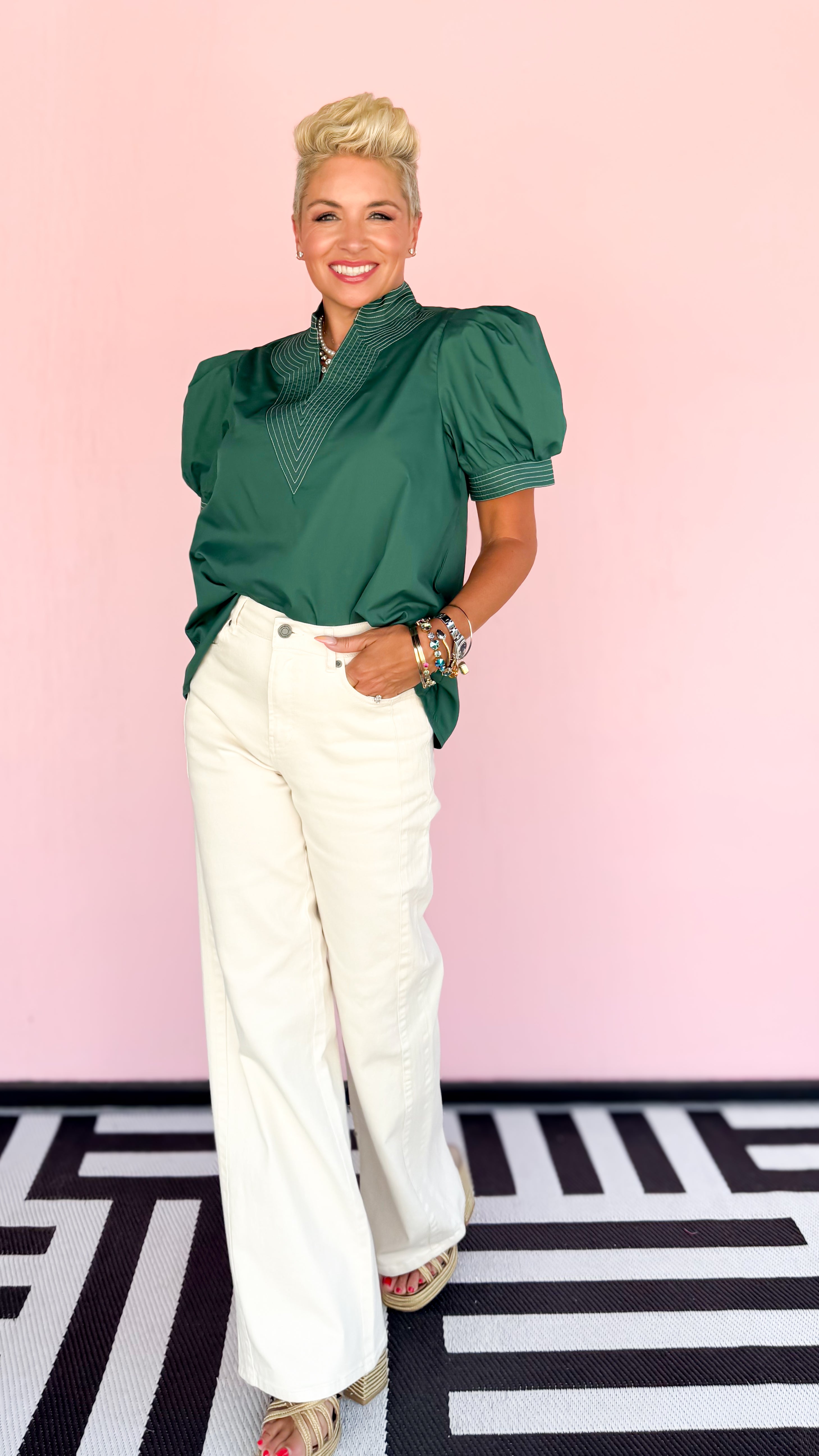 Greta Puff Sleeve Top/Green