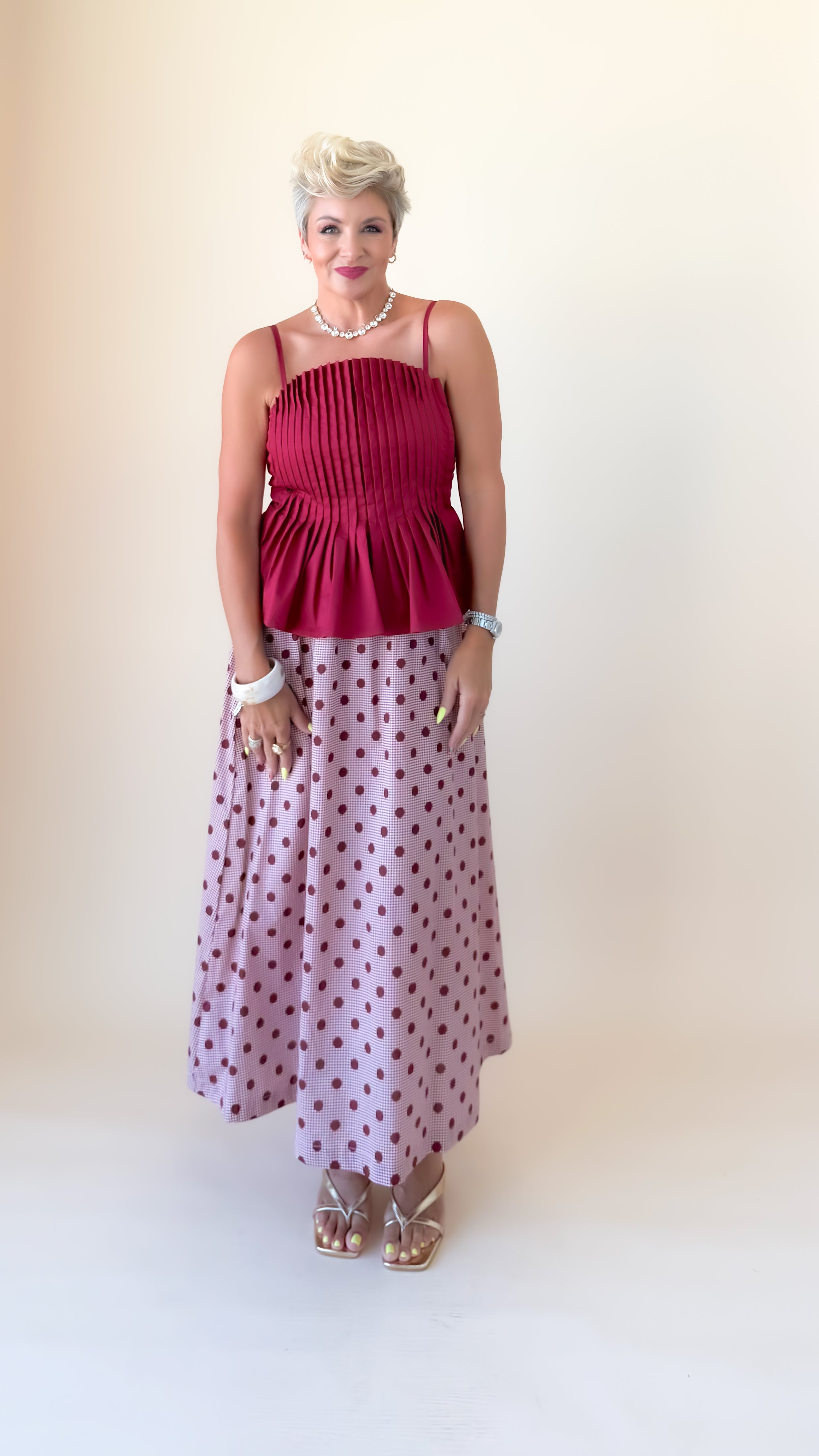 Pleated Peplum Top/Merlot