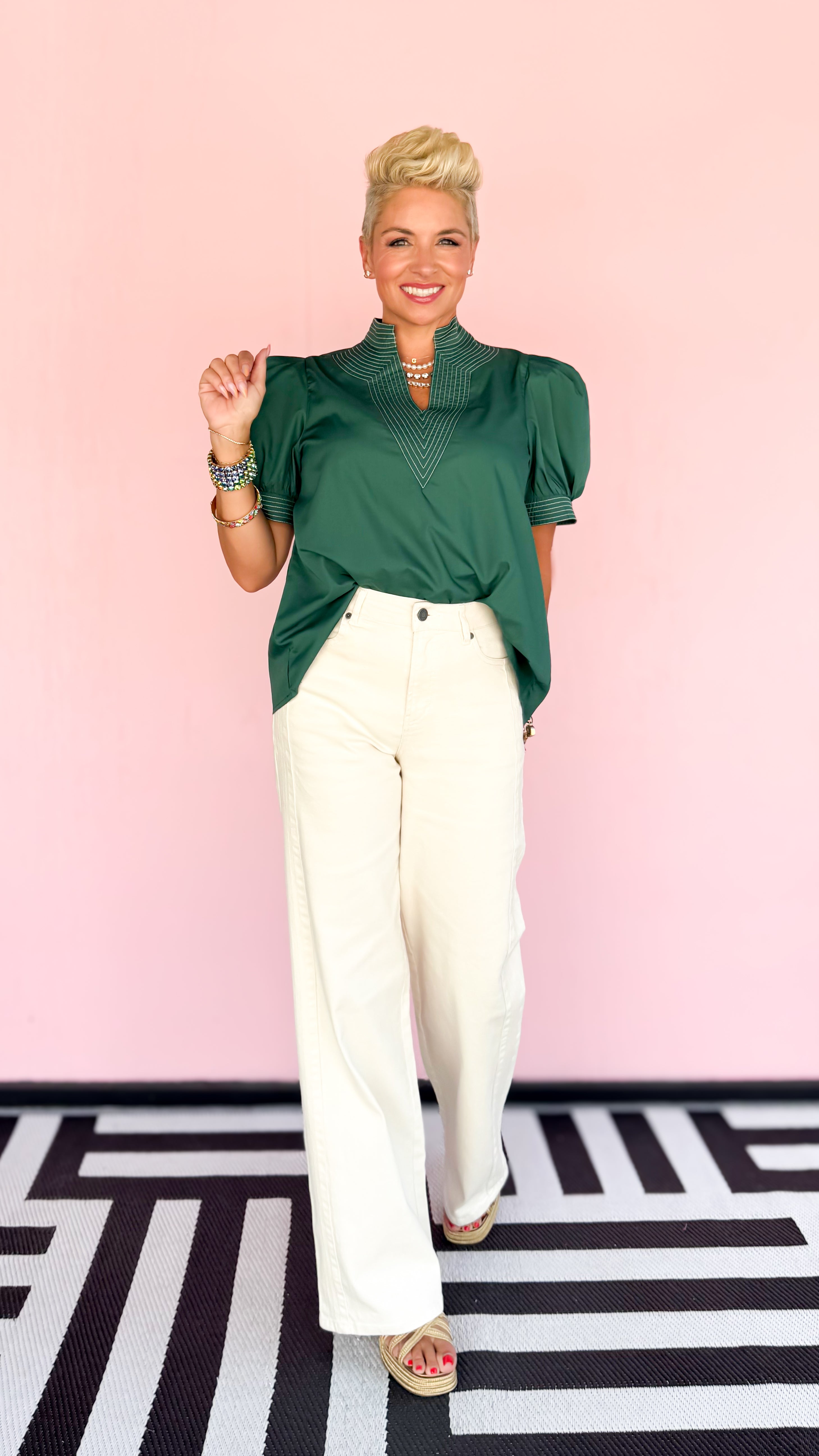 Greta Puff Sleeve Top/Green