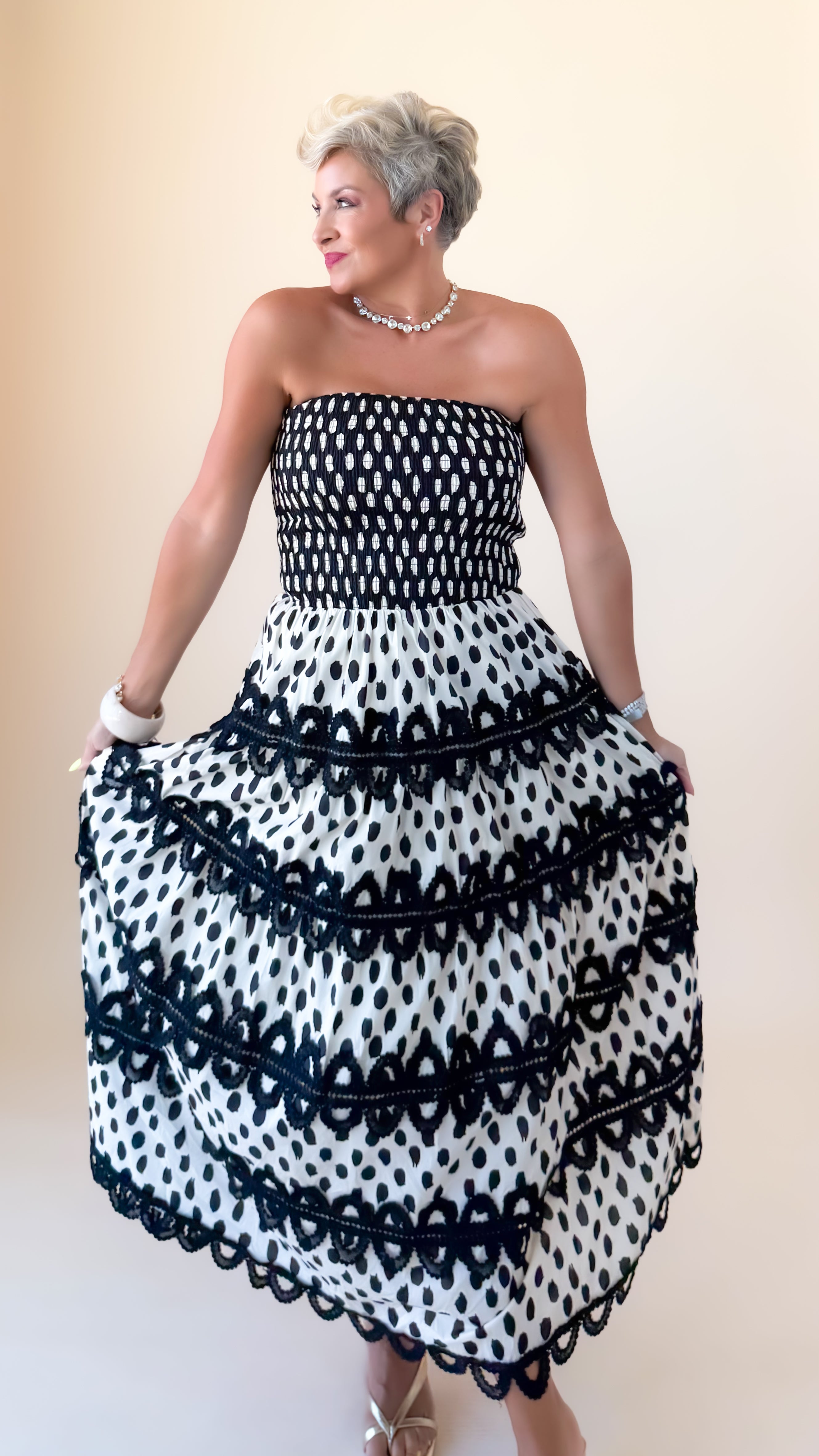 LouAnn Strapless Midi Dress/Black