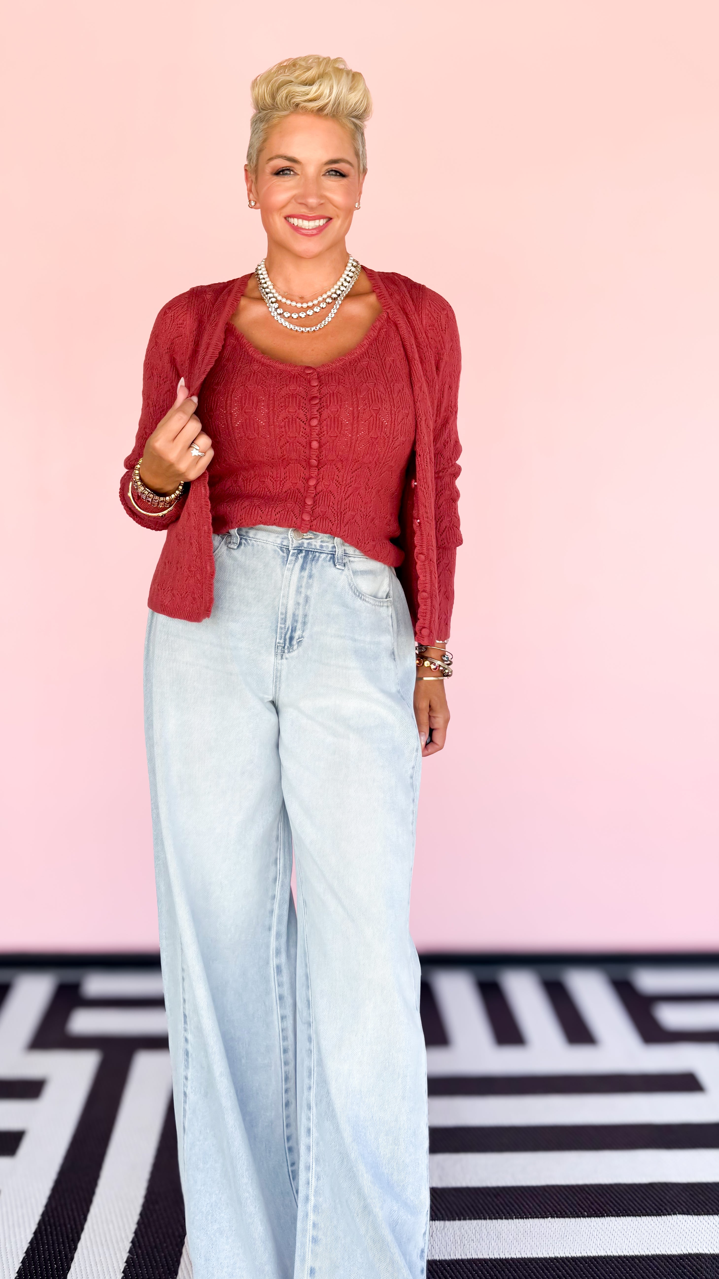 Pointelle Knit Scallop Top/Sienna