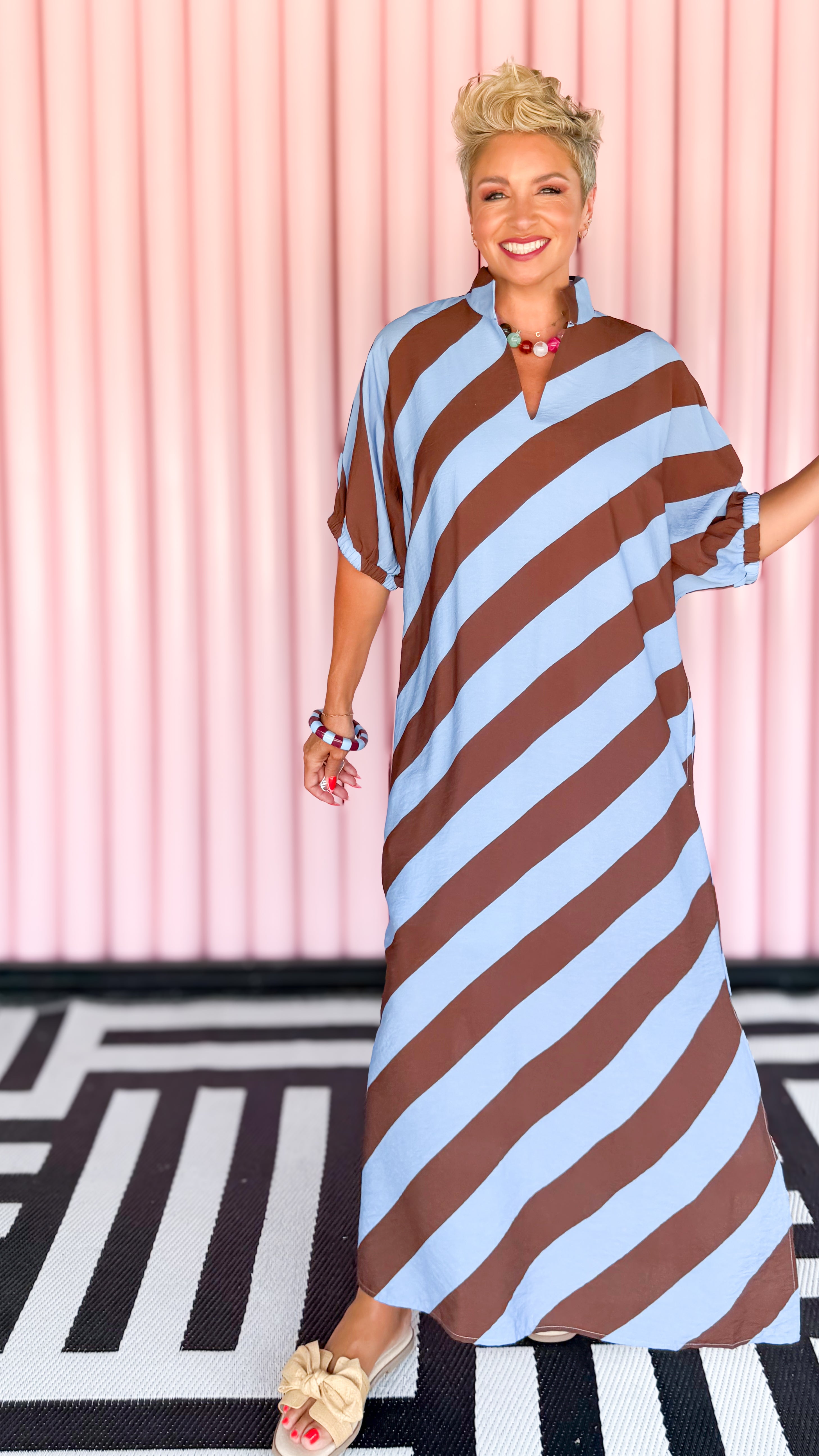 Kim Diagonal Stripe Midi Dress/Brown