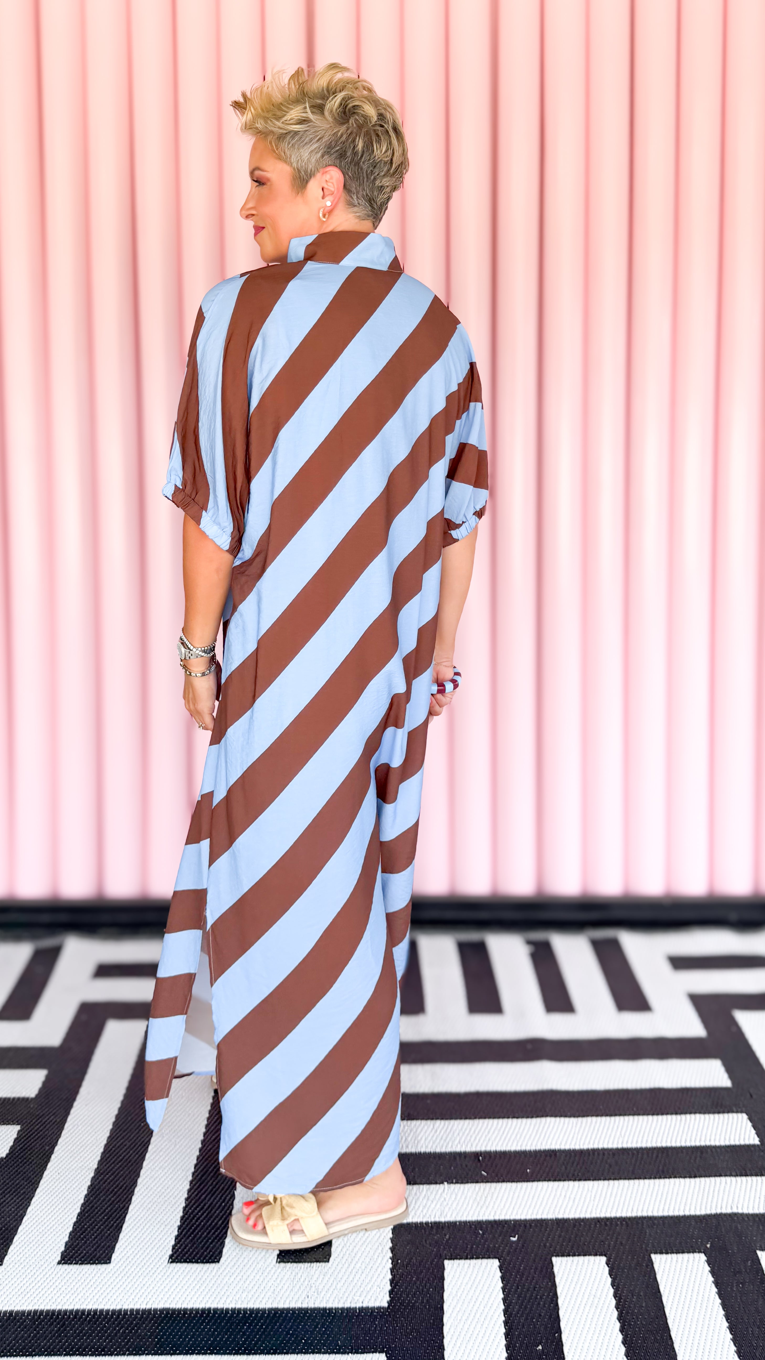 Kim Diagonal Stripe Midi Dress/Brown