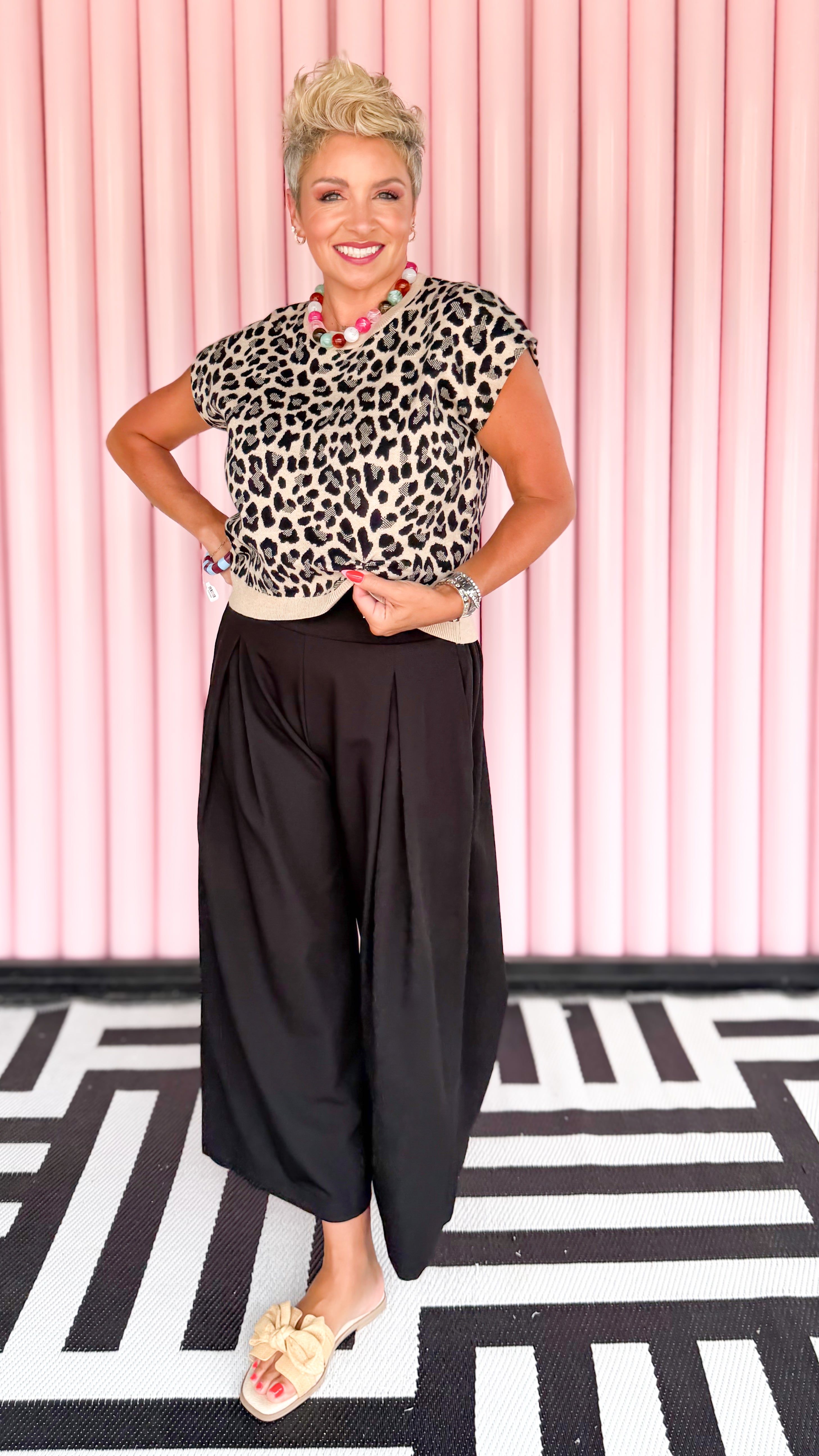 Cheetah Cap Sleeve Sweater/Taupe