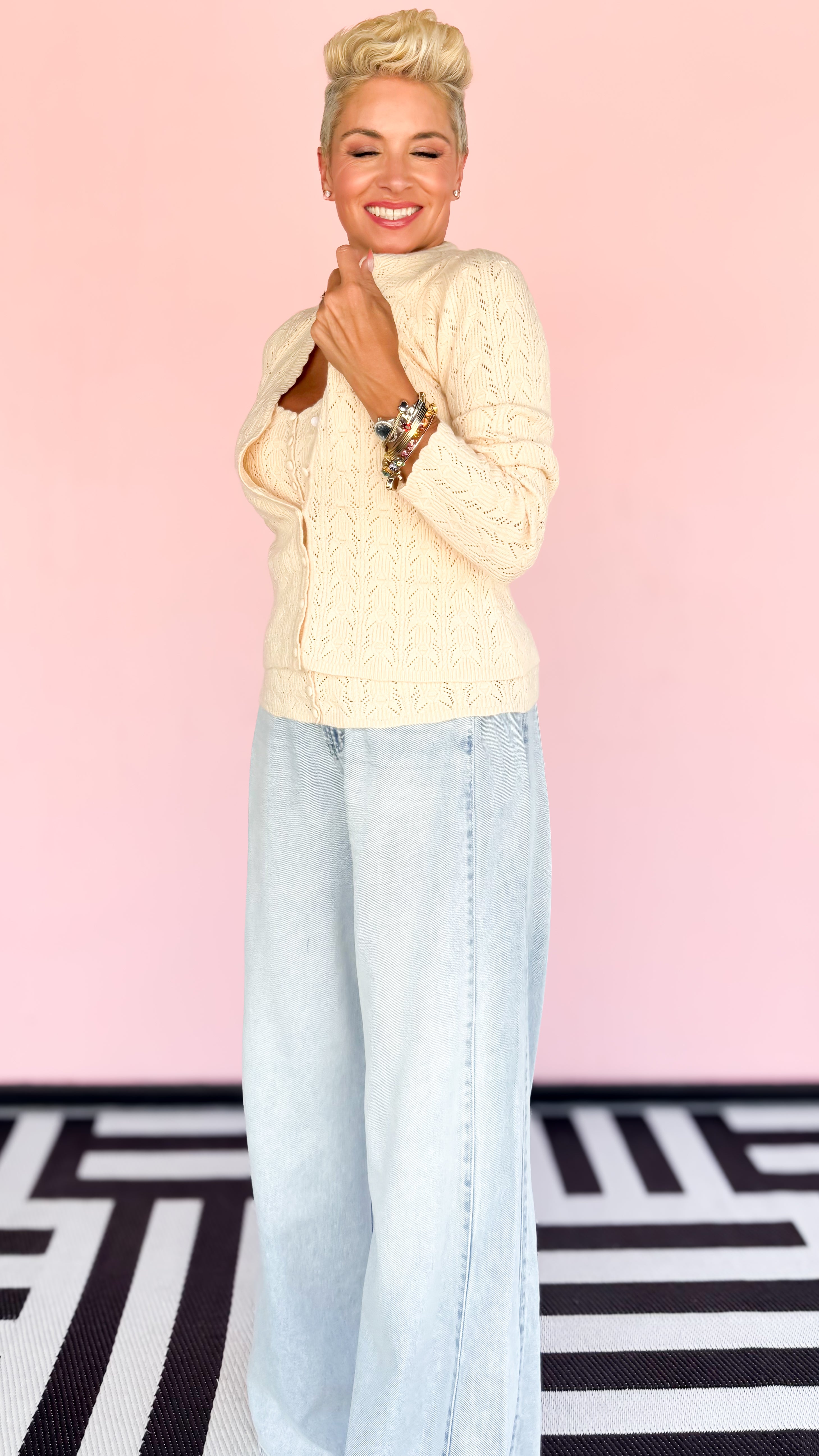 Pointelle Knit Scallop Tank Top/Cream