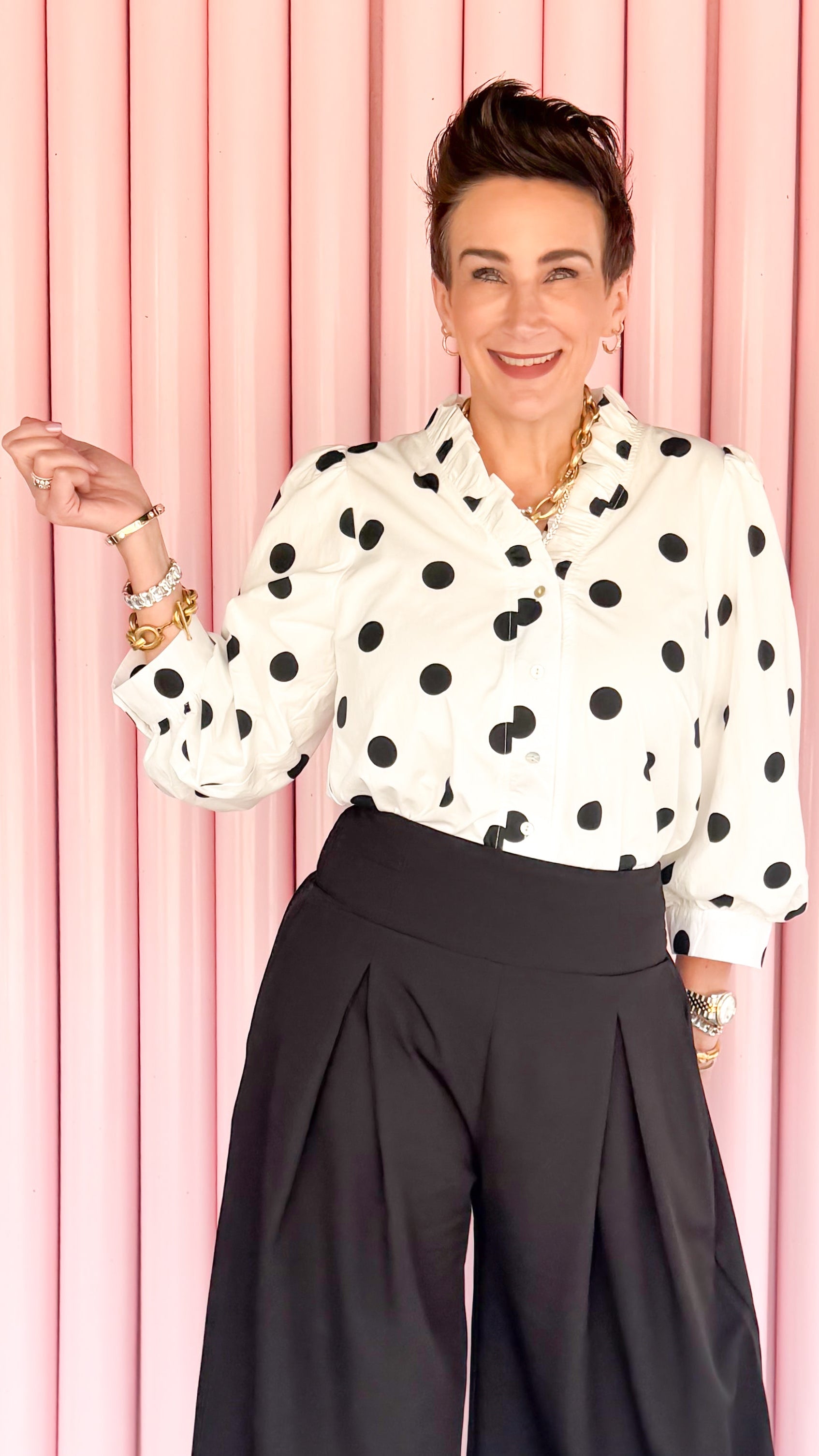 Polka Dot Puff Sleeve Top