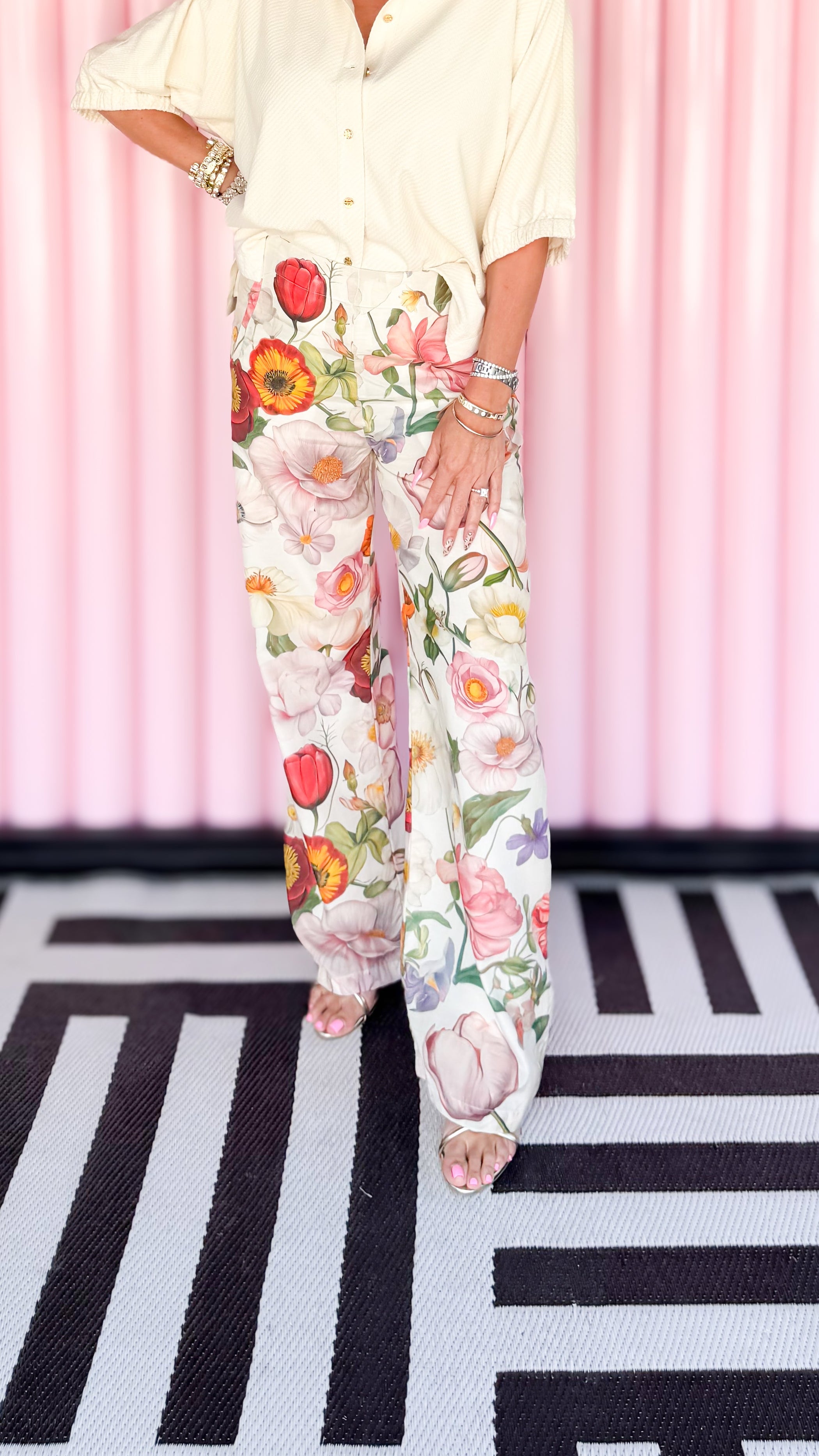 Wide Leg Linen Floral Pants