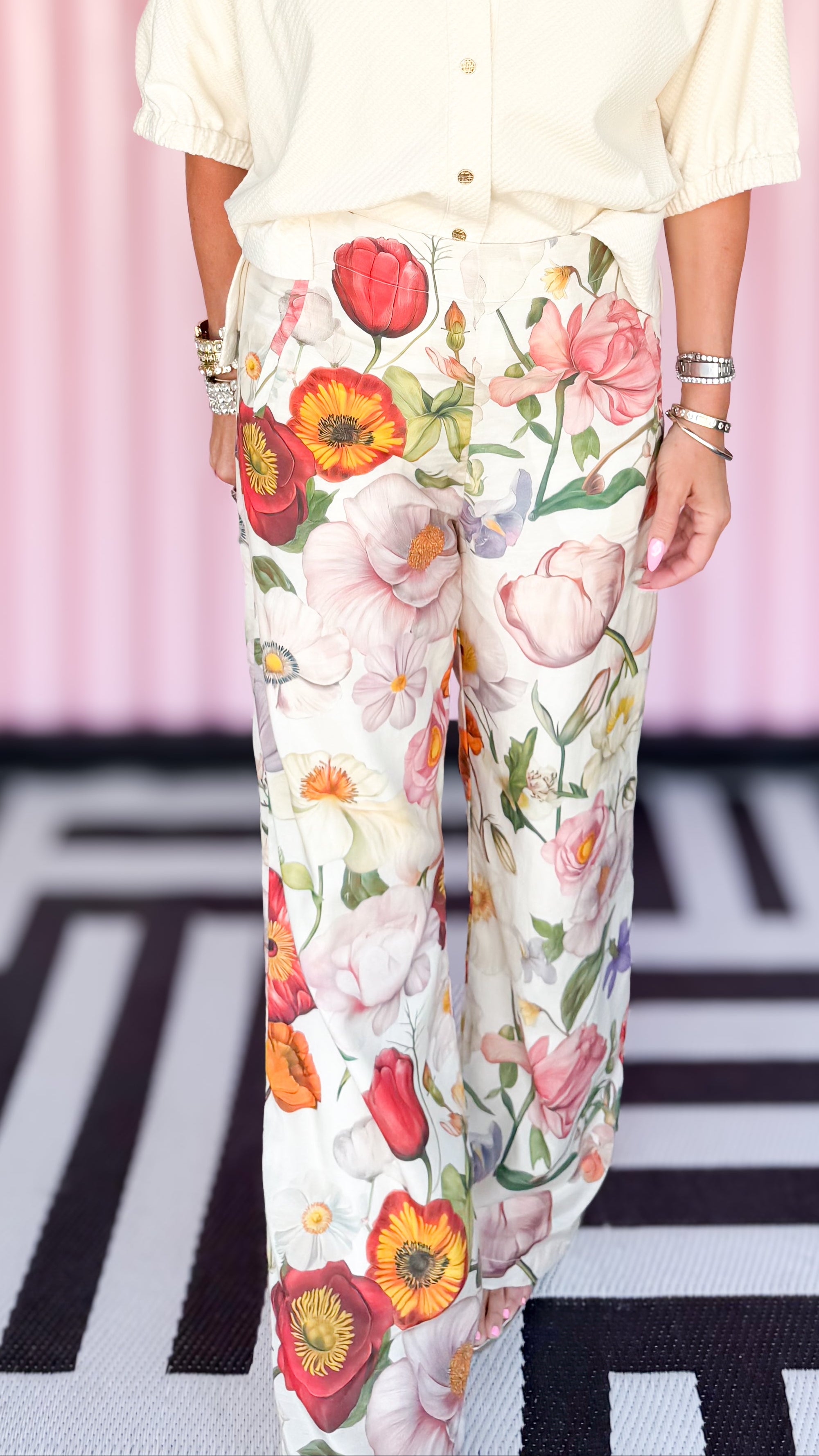 Wide Leg Linen Floral Pants