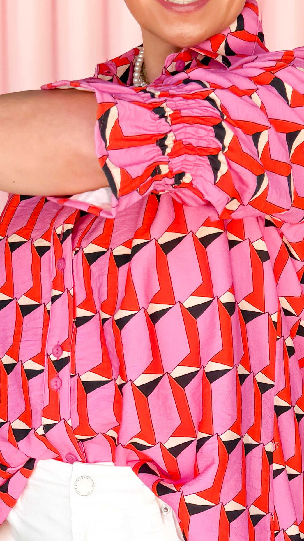 Bright Geometric 1/2 Sleeve Top/Pink