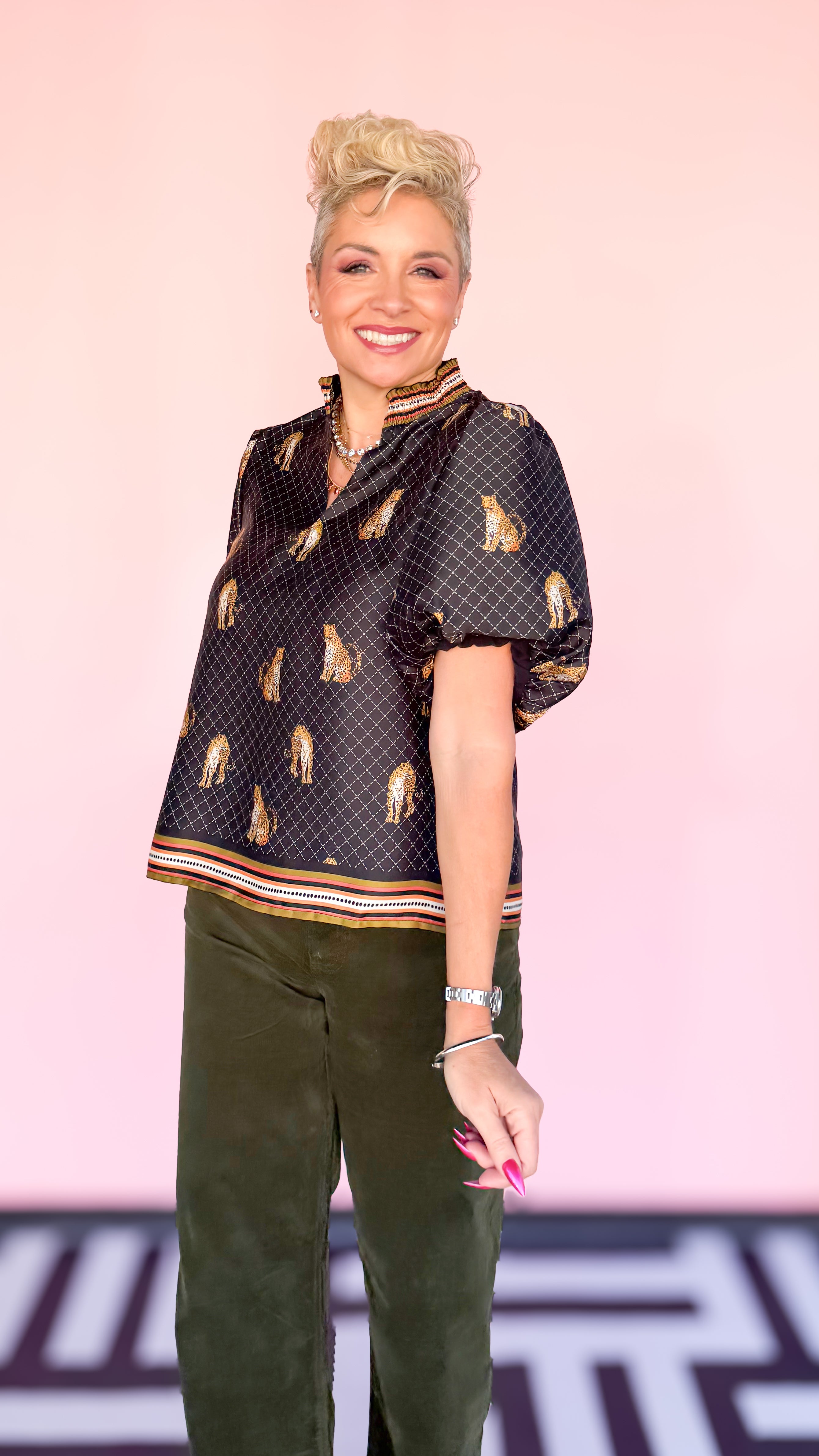 Puff Sleeve Leopard V-Neck Top