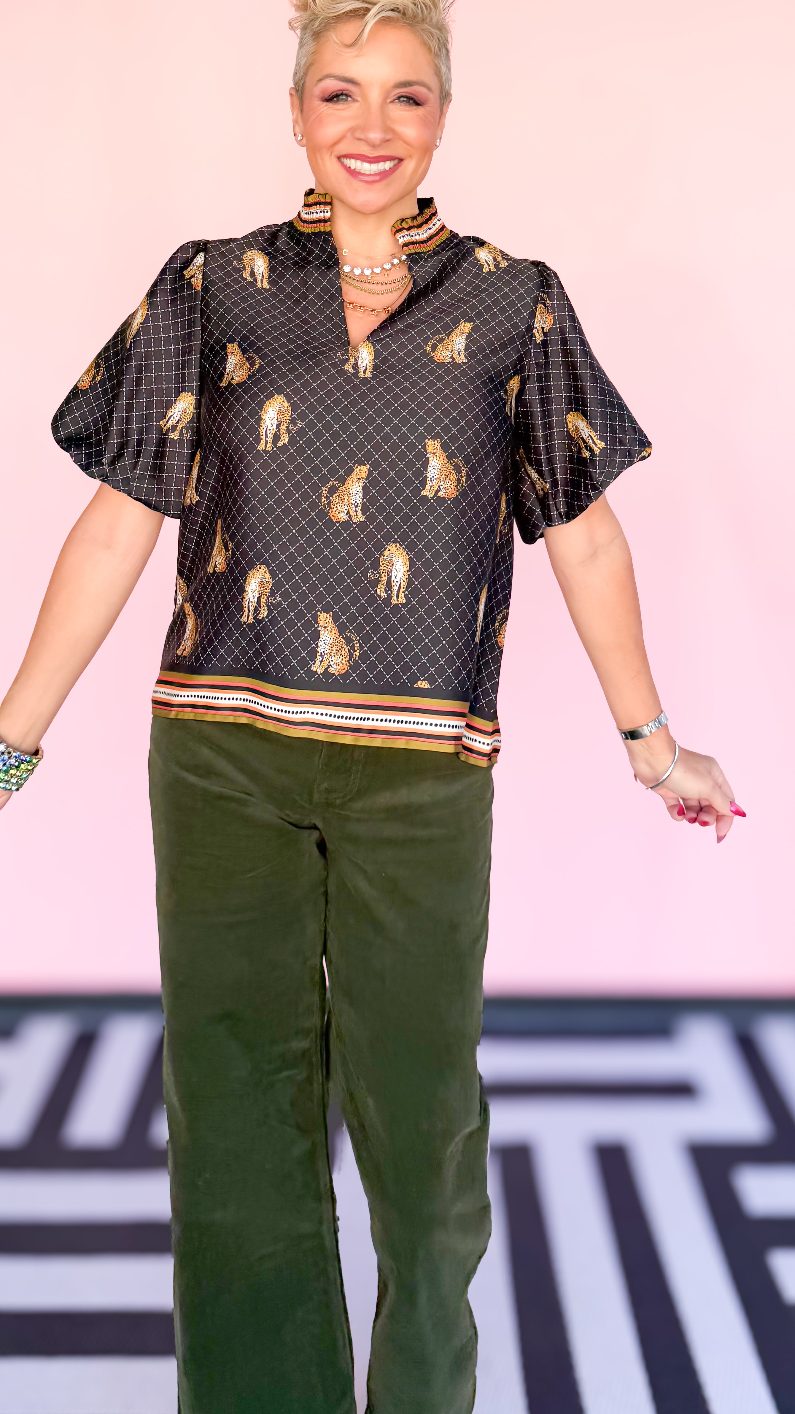 Puff Sleeve Leopard V-Neck Top