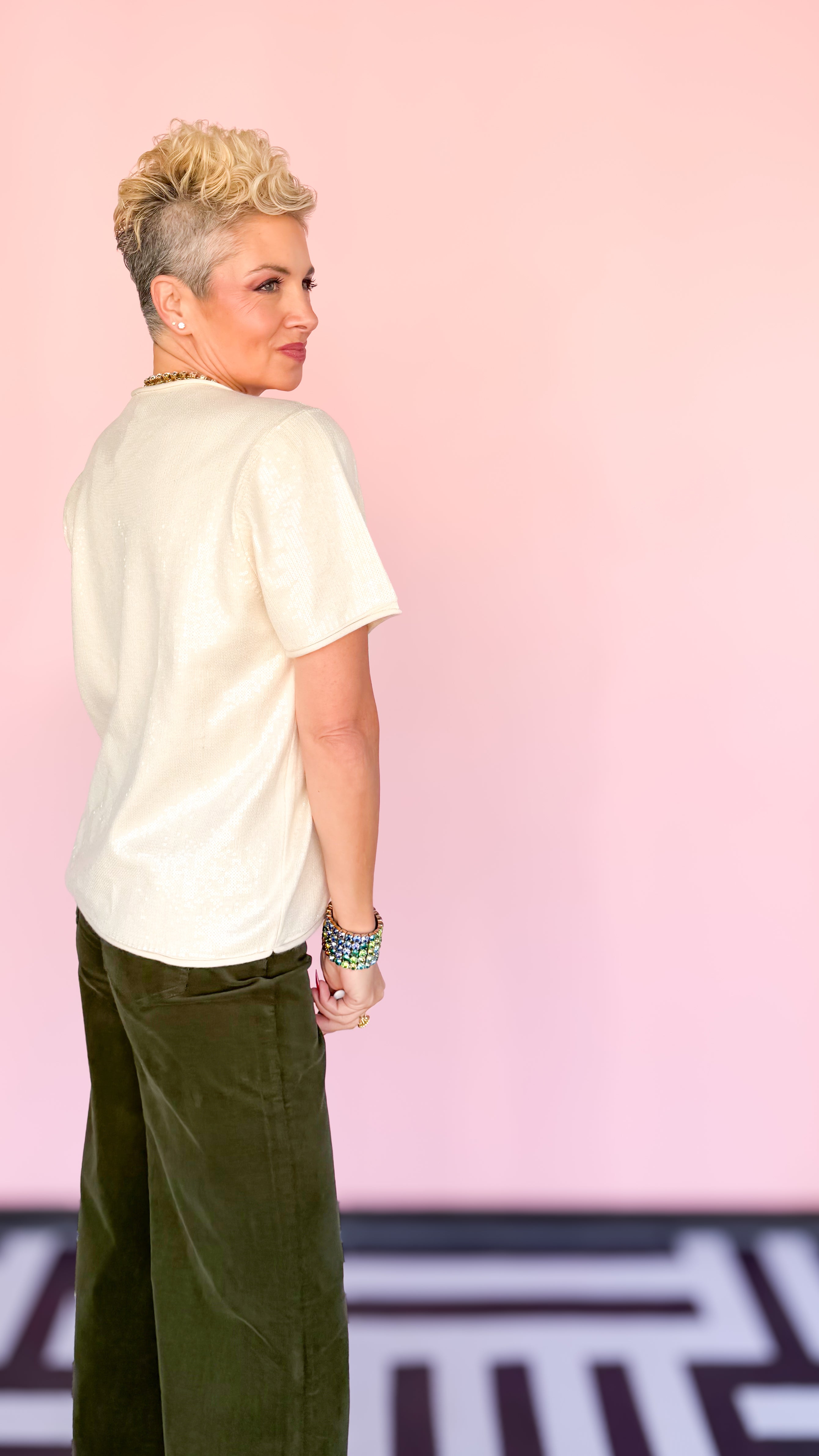 Ivory sequin fabric top