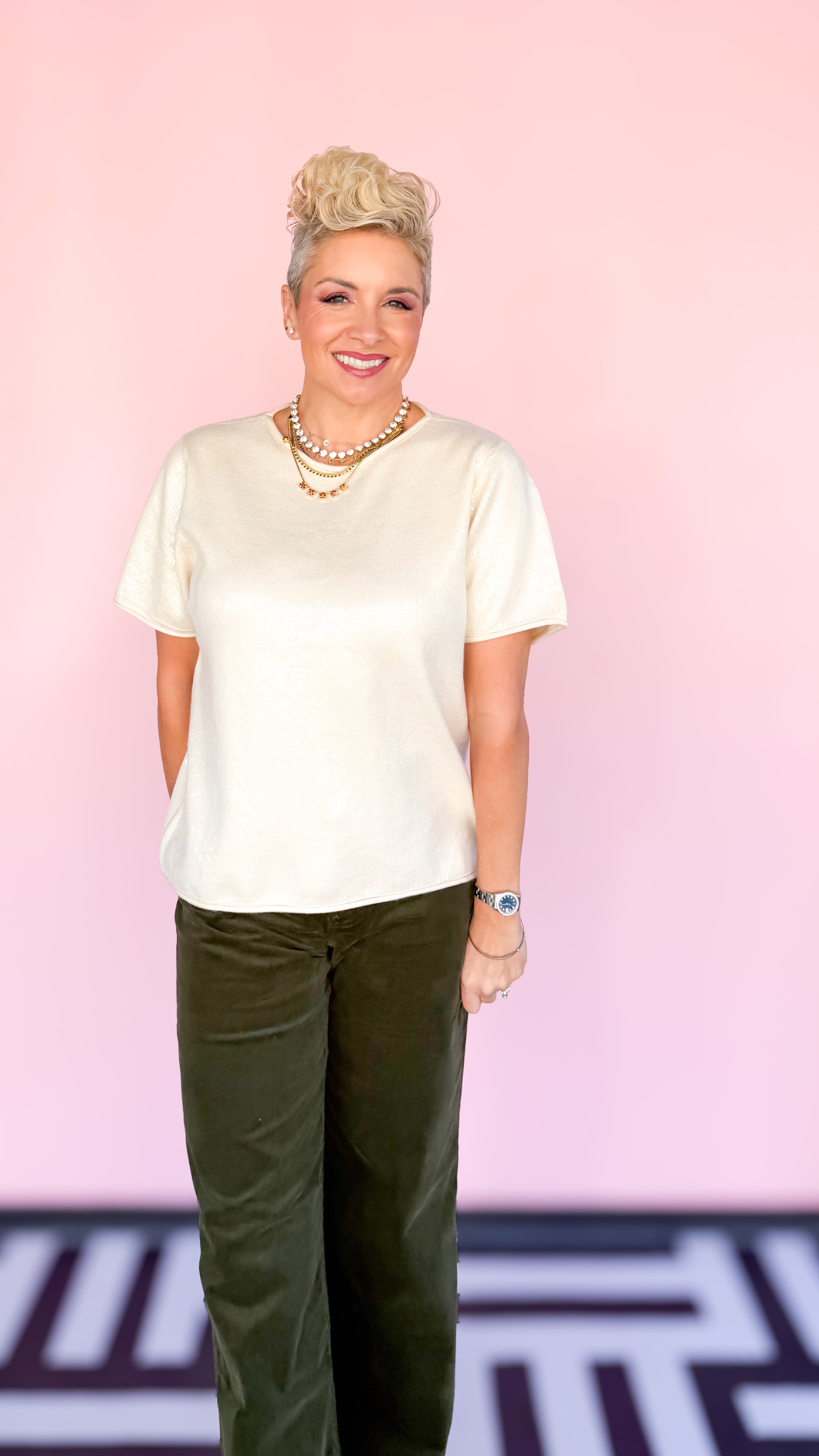 Ivory sequin fabric top