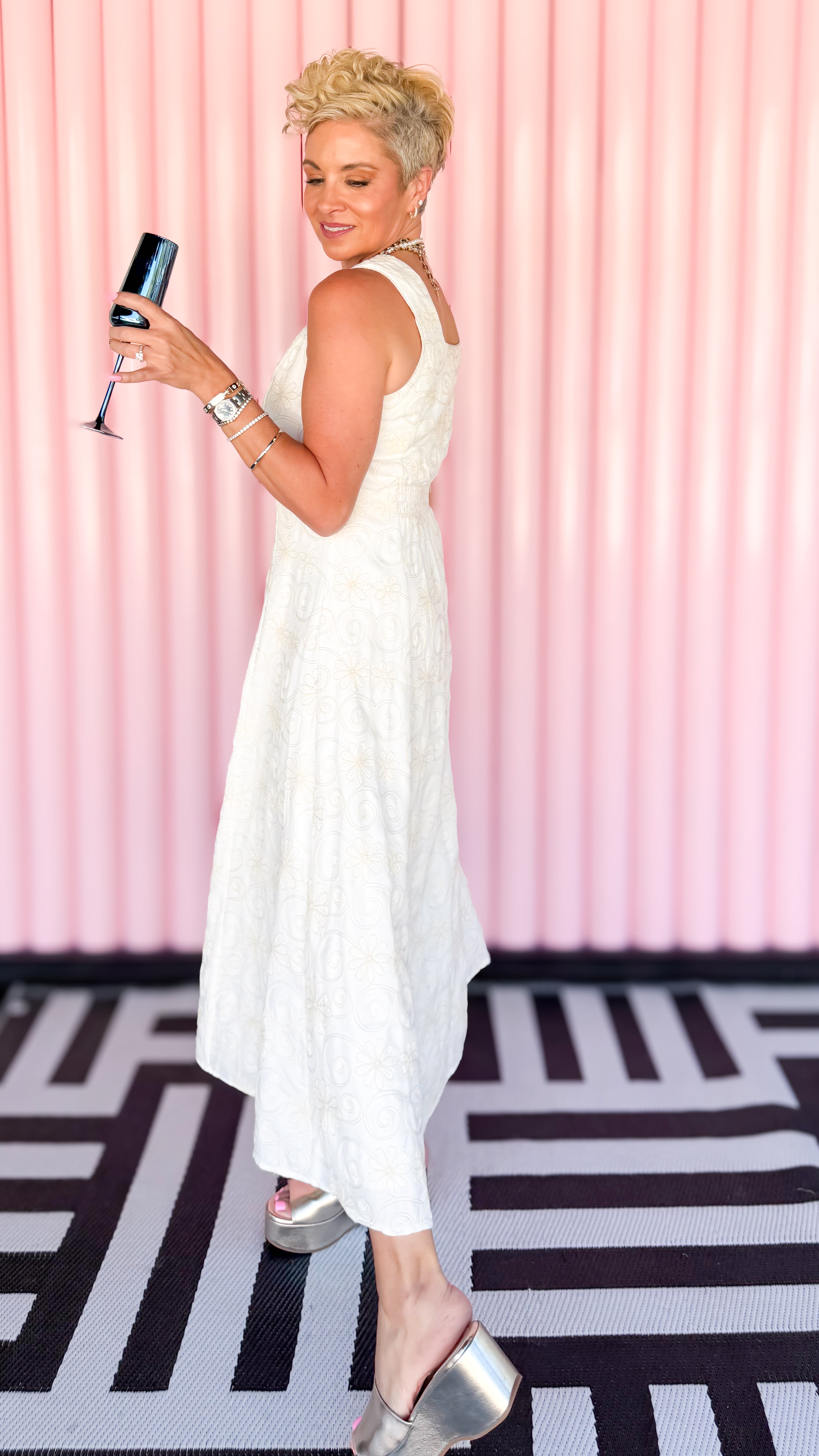 Ecru Embroidered Sleeveless Dress