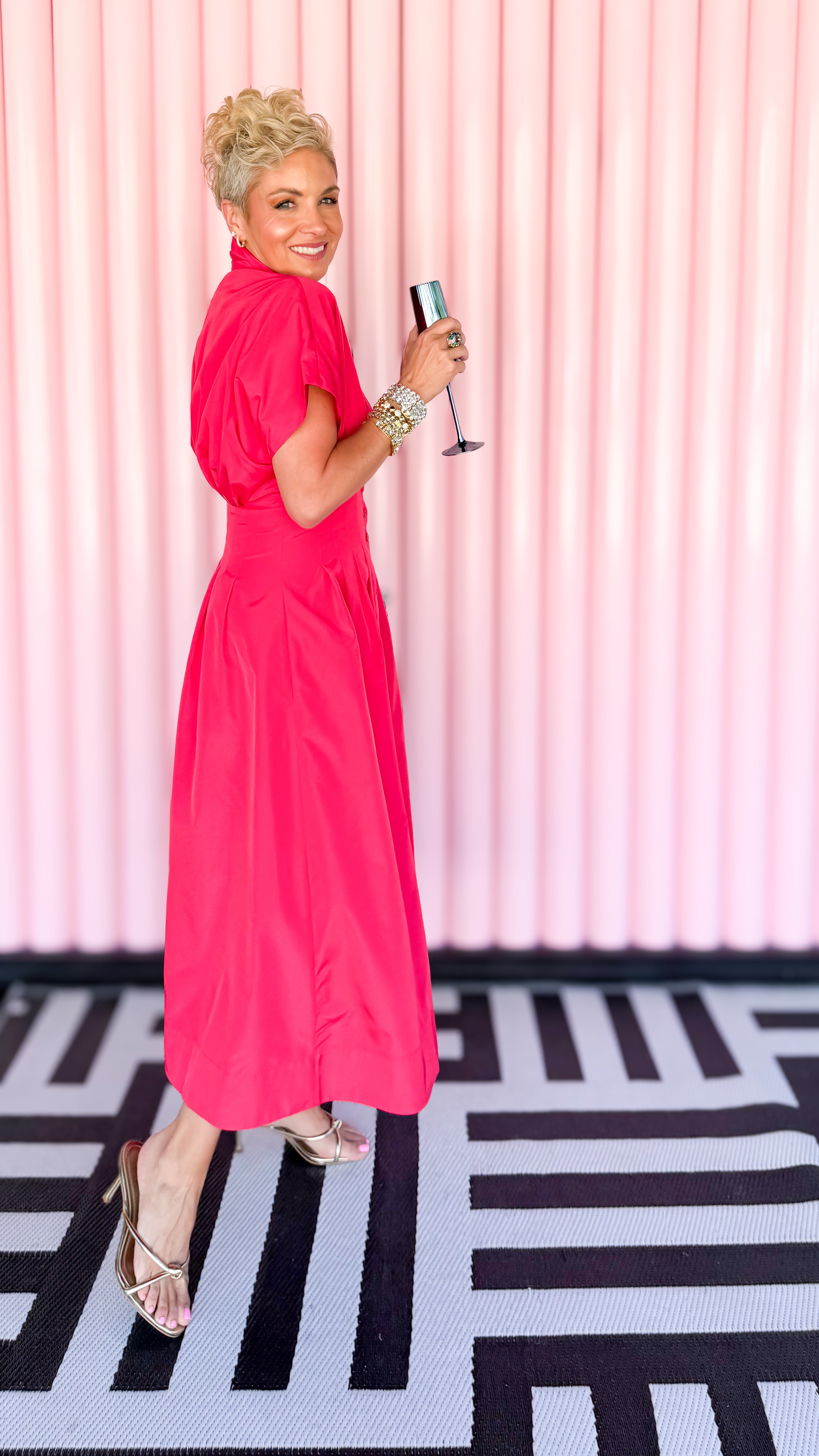 Becca Satin Dress/Hot Pink