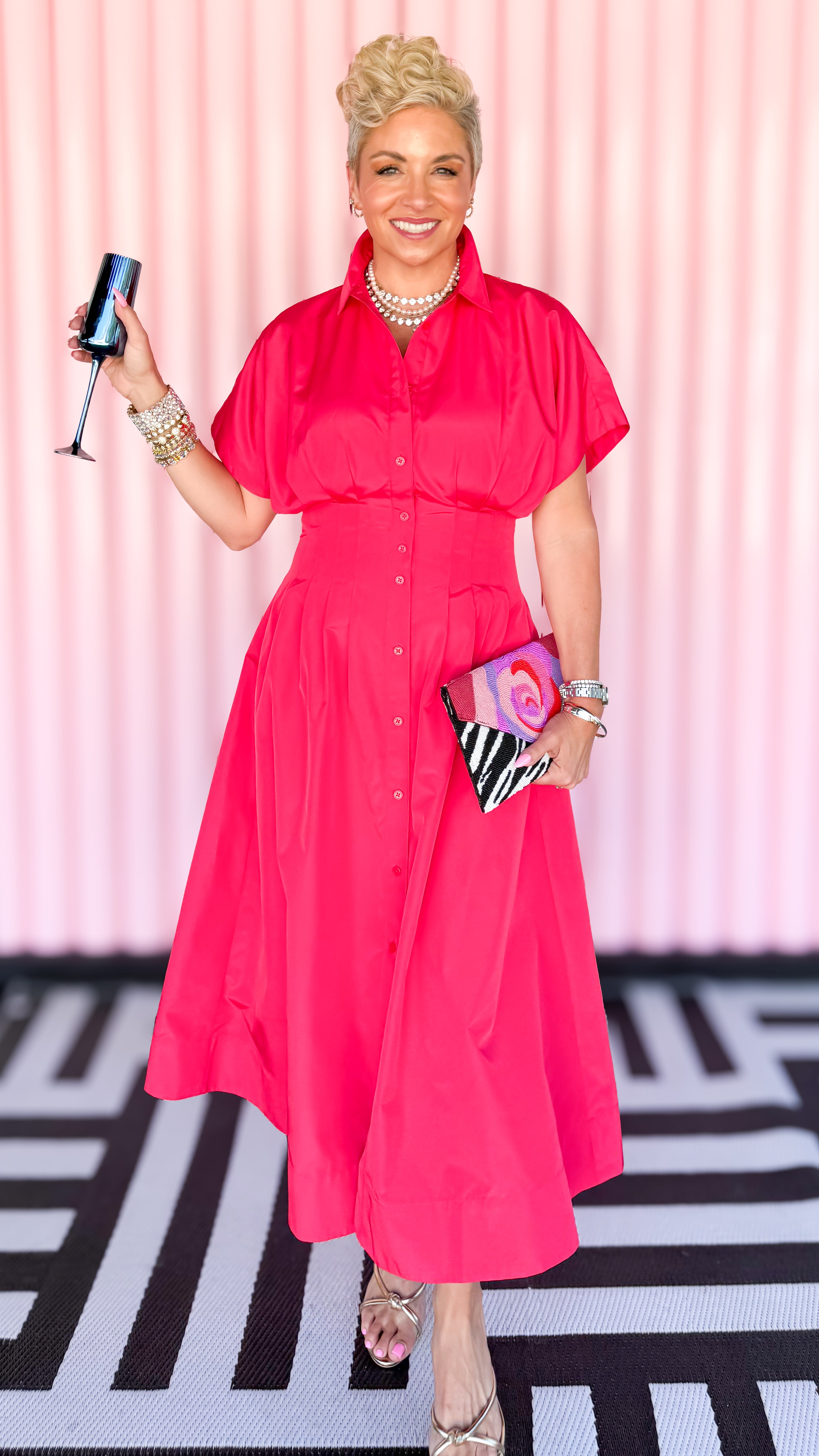 Becca satin dress in hot pink worn on model - side view - BLVD Boutik