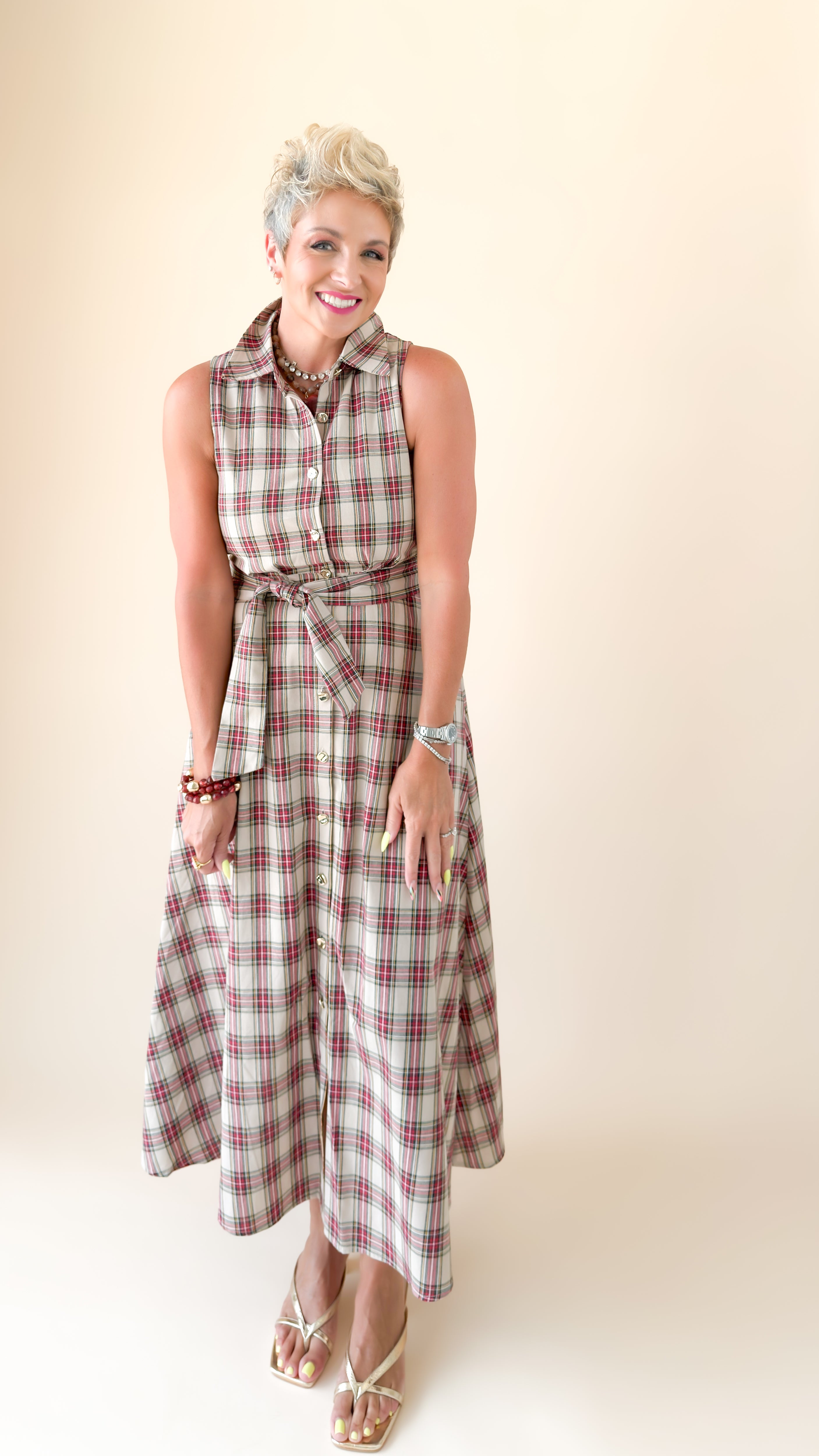 Mary Plaid Dress/Taupe