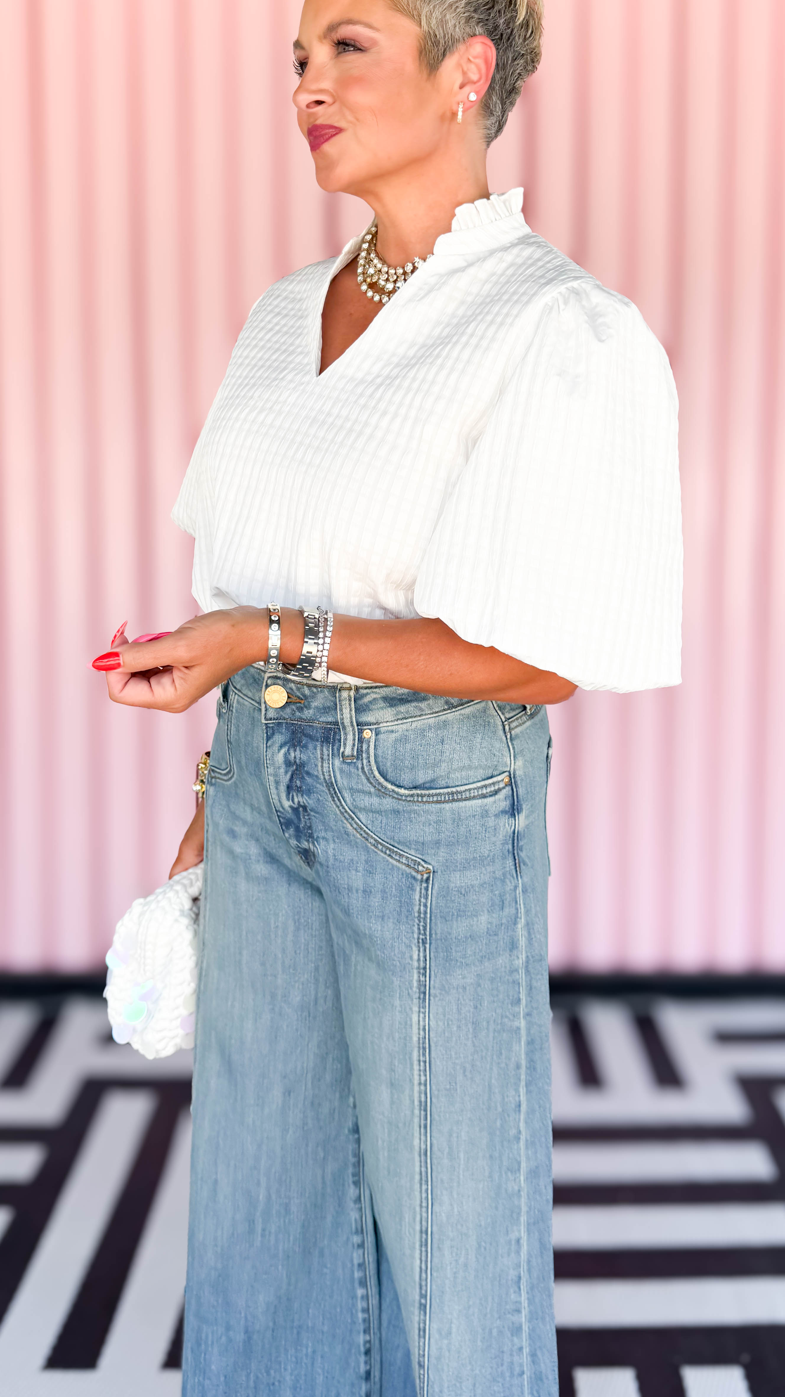 Janice Puff Sleeve Top/White
