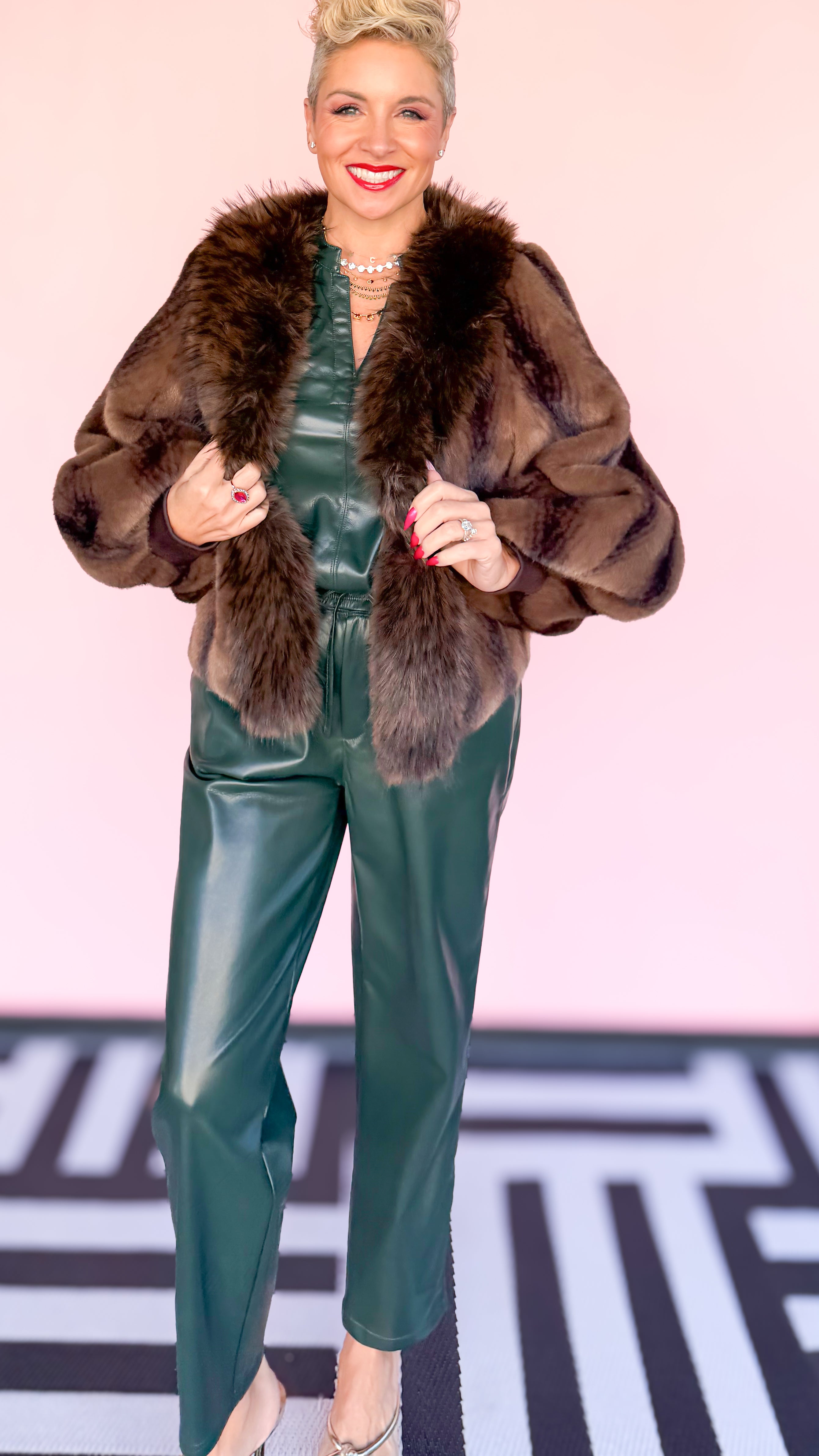 Faux Fur Cropped Jacket/Brown