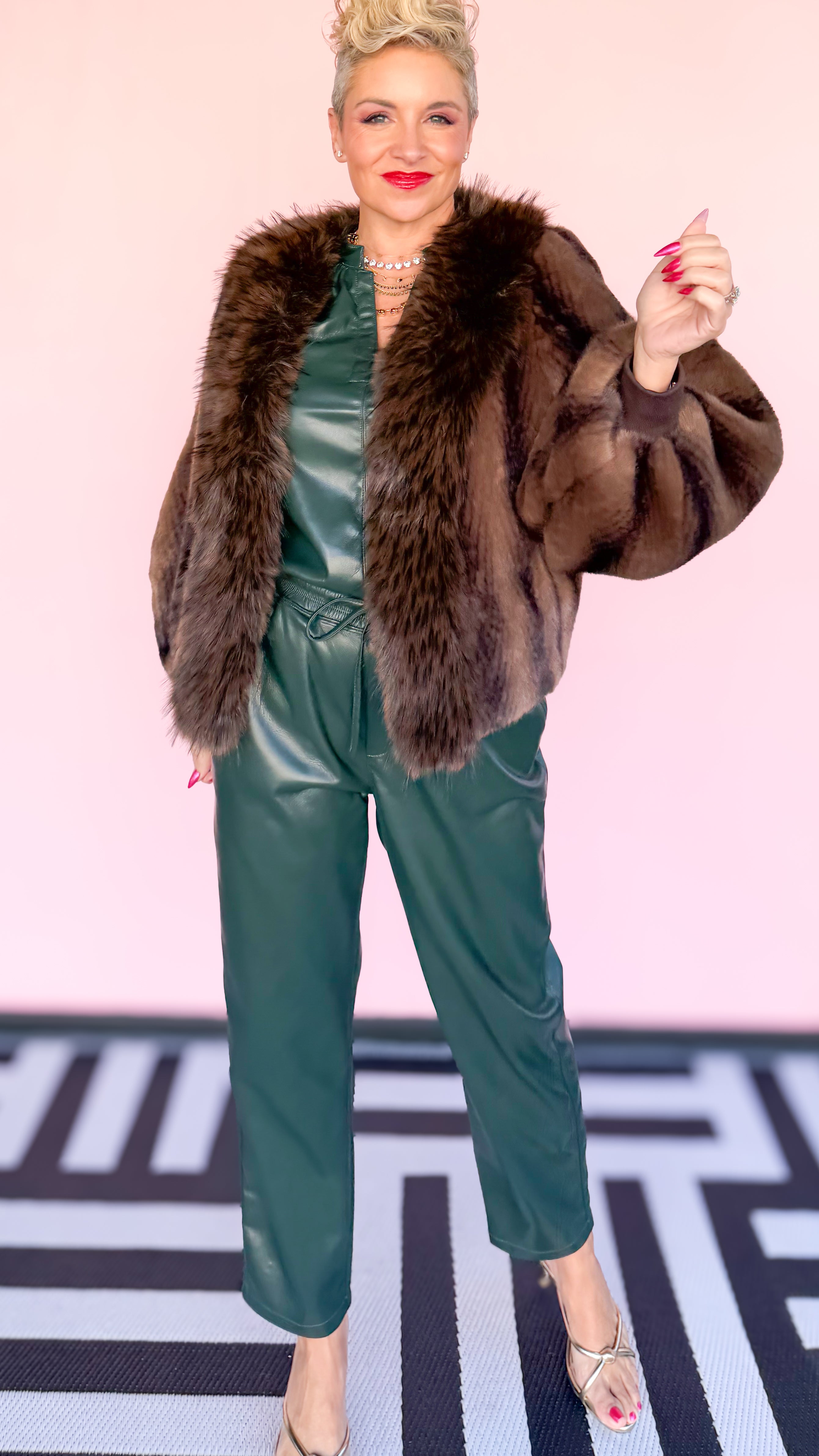 Faux Fur Cropped Jacket/Brown