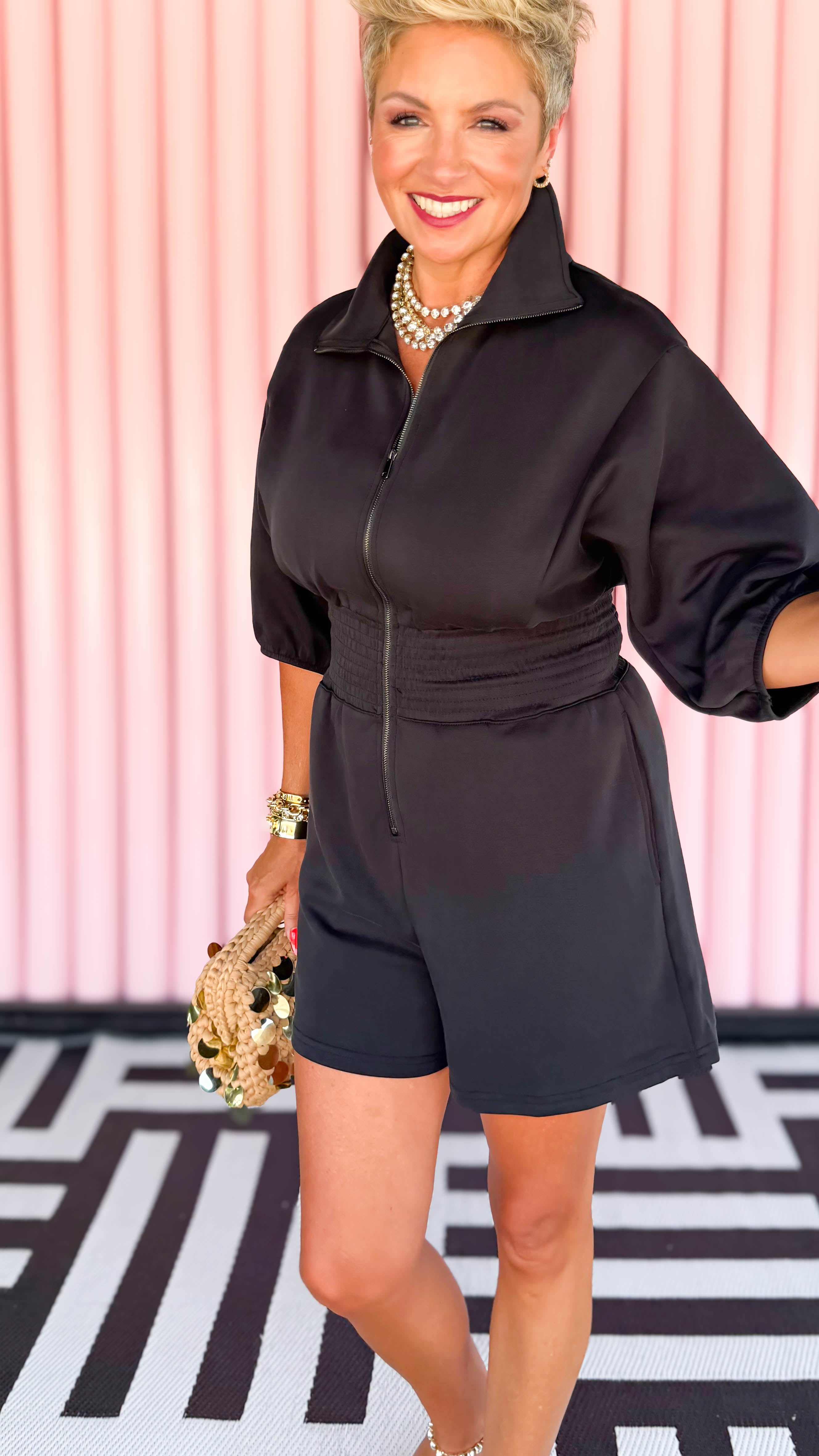 Natasha Zip Romper/Black