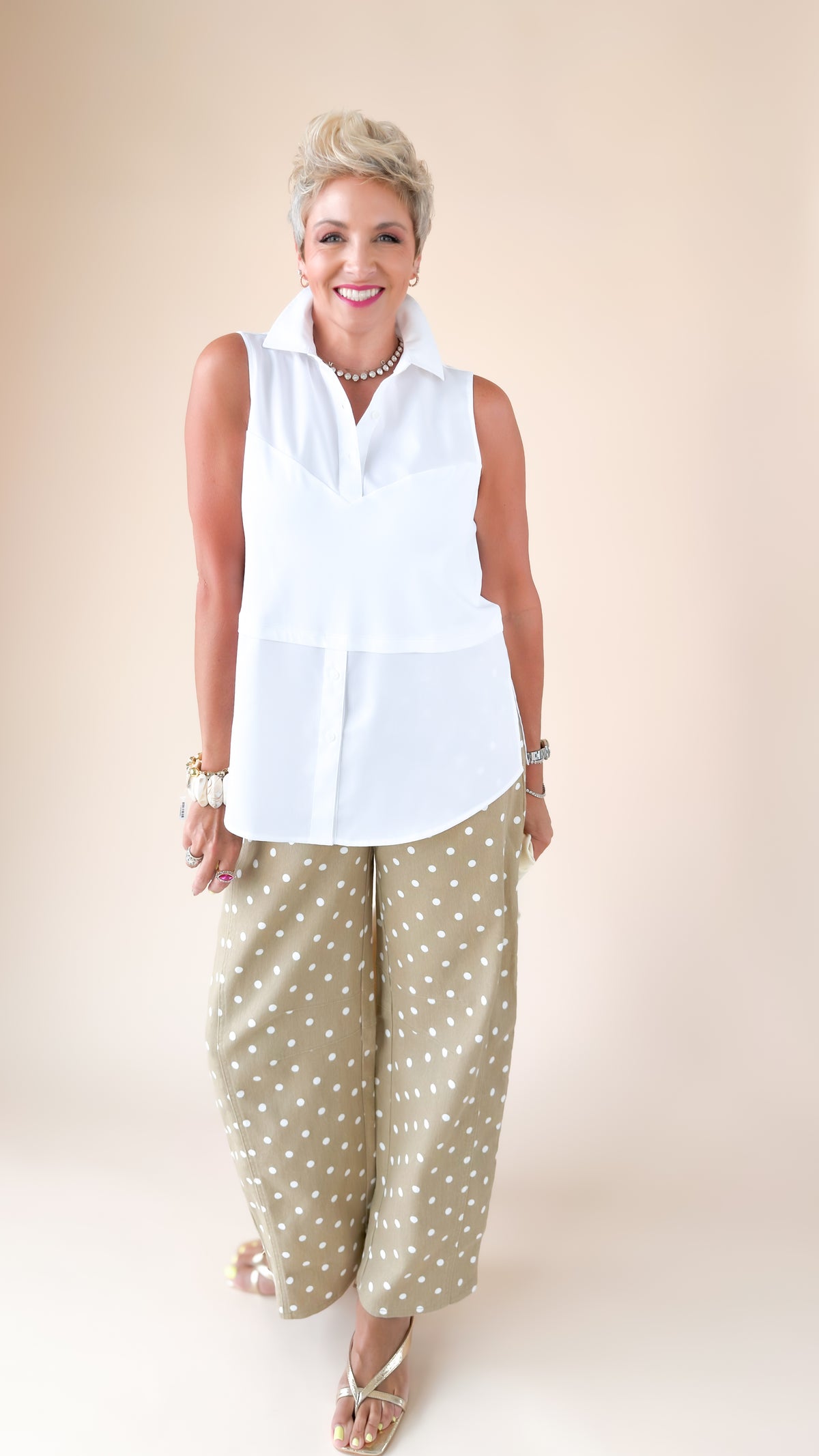 Chelsea Knit-Woven Layer Tank/White
