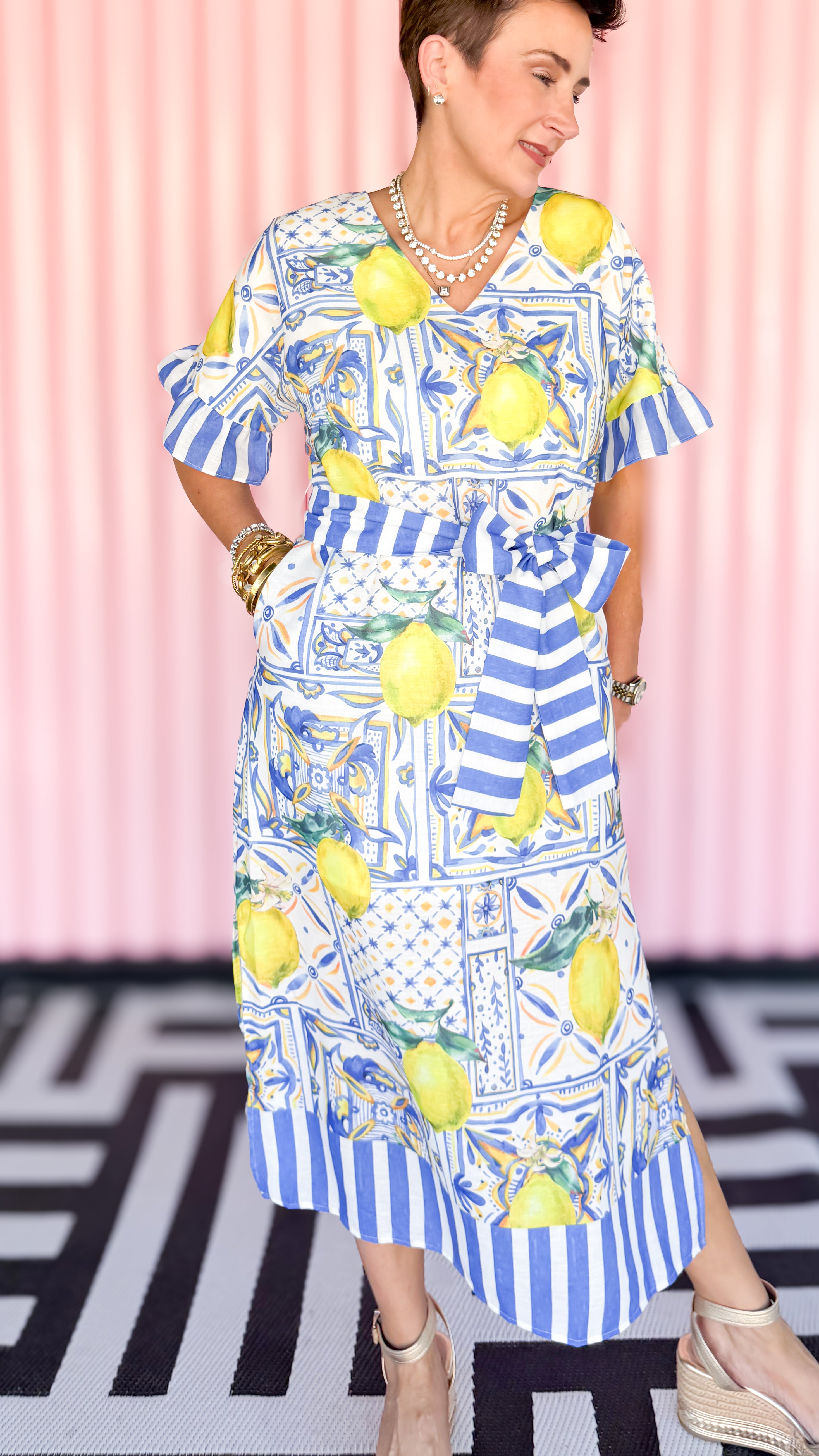 V-neck Side Slit Midi Dress