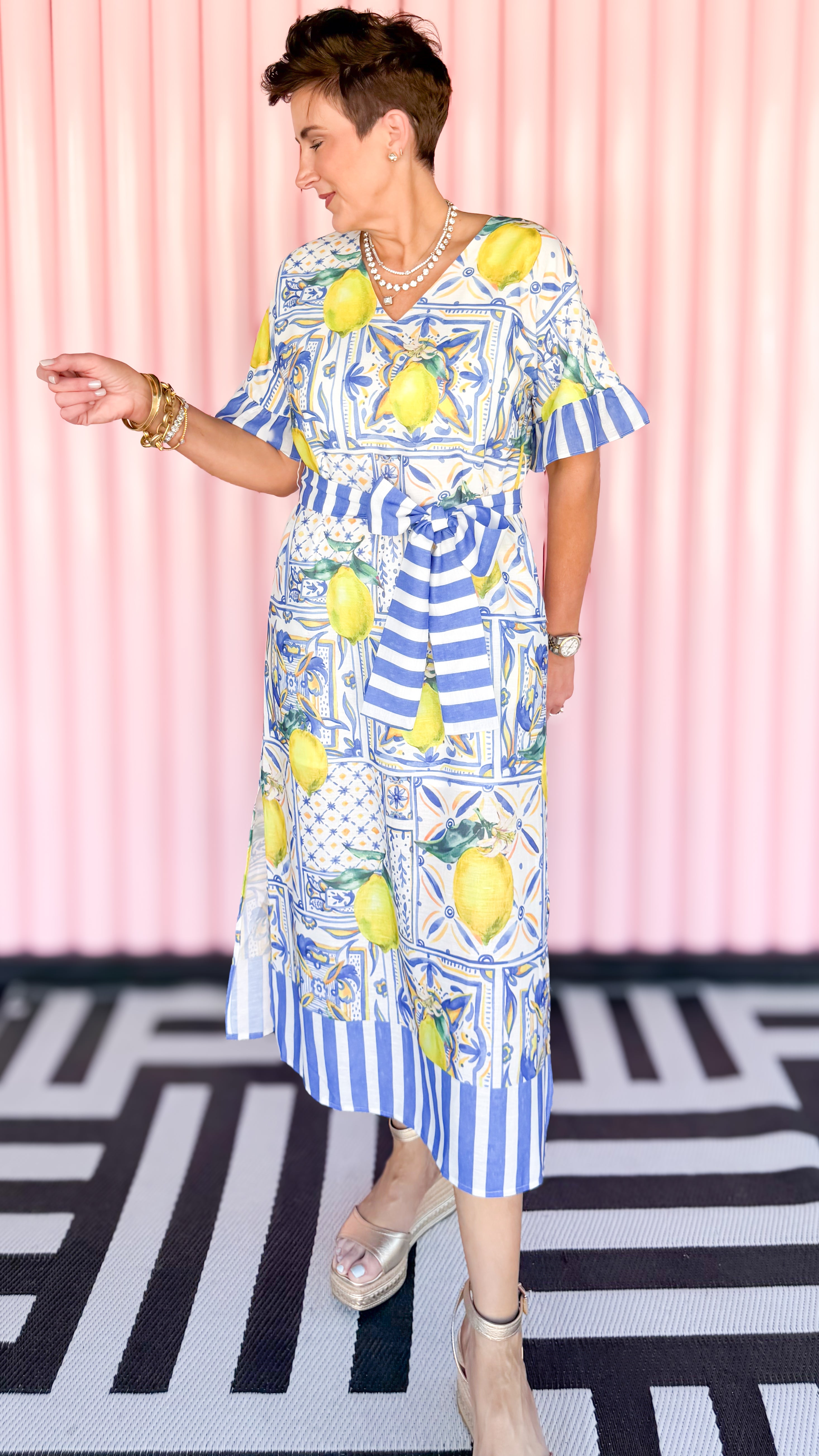 V-neck Side Slit Midi Dress