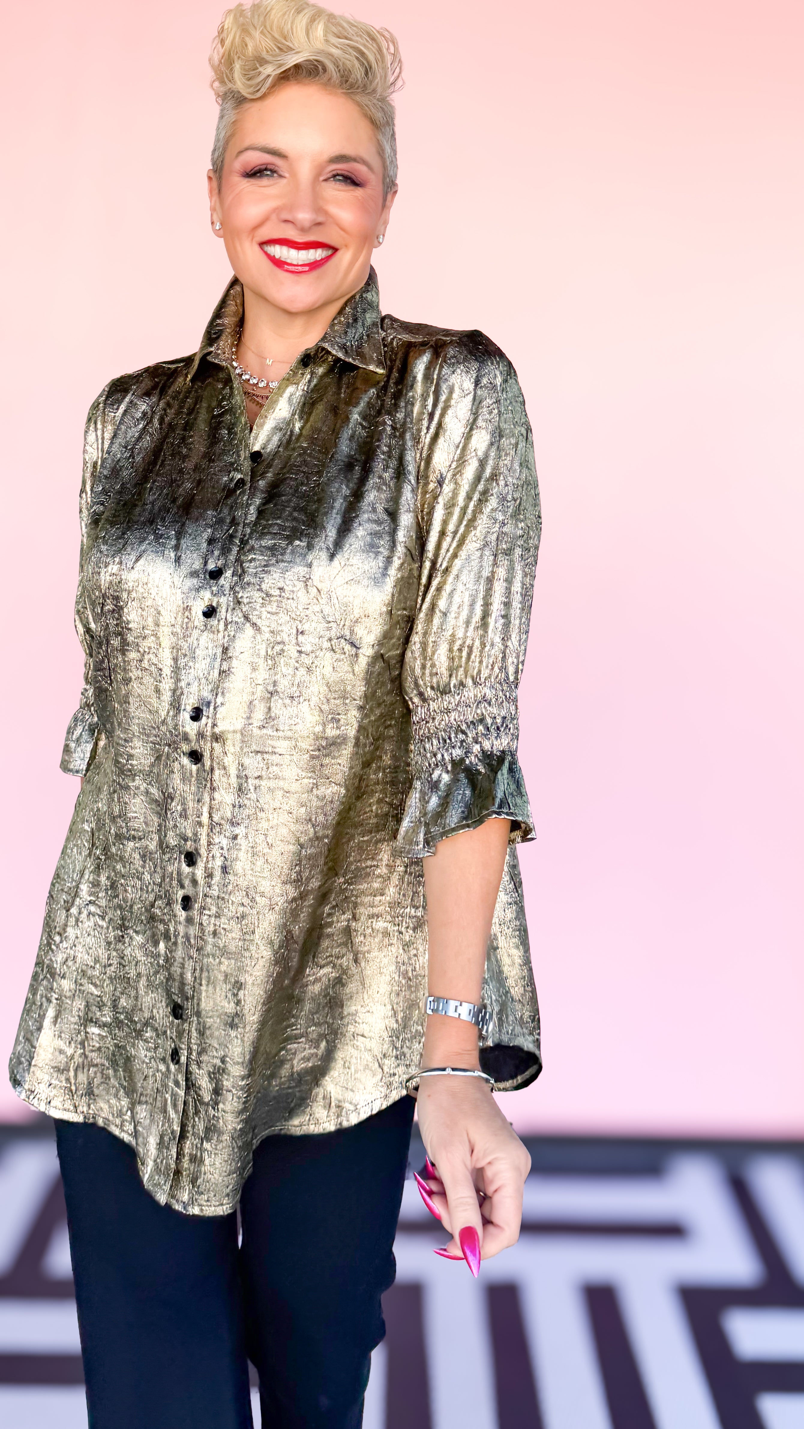 Metallic Gold 3/4 Sleeve Top