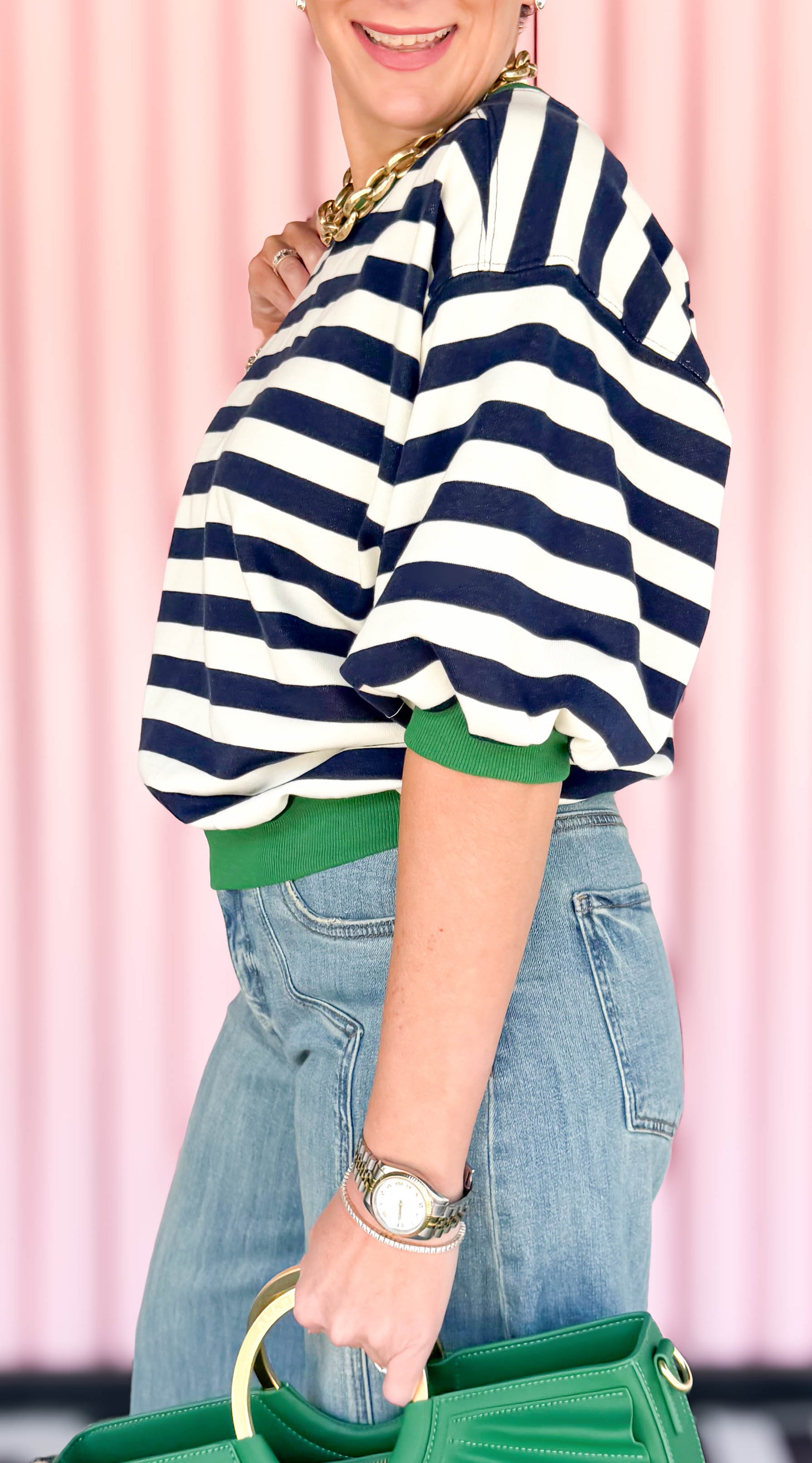 Bubble Sleeve Sweatshirt/Navy