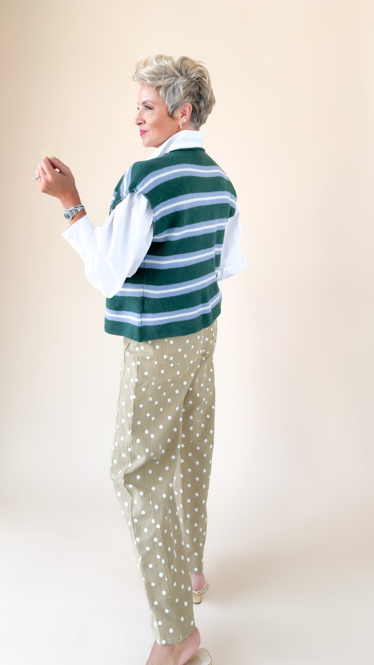 Sarah Striped Sleeveless Cardigan/Emerald
