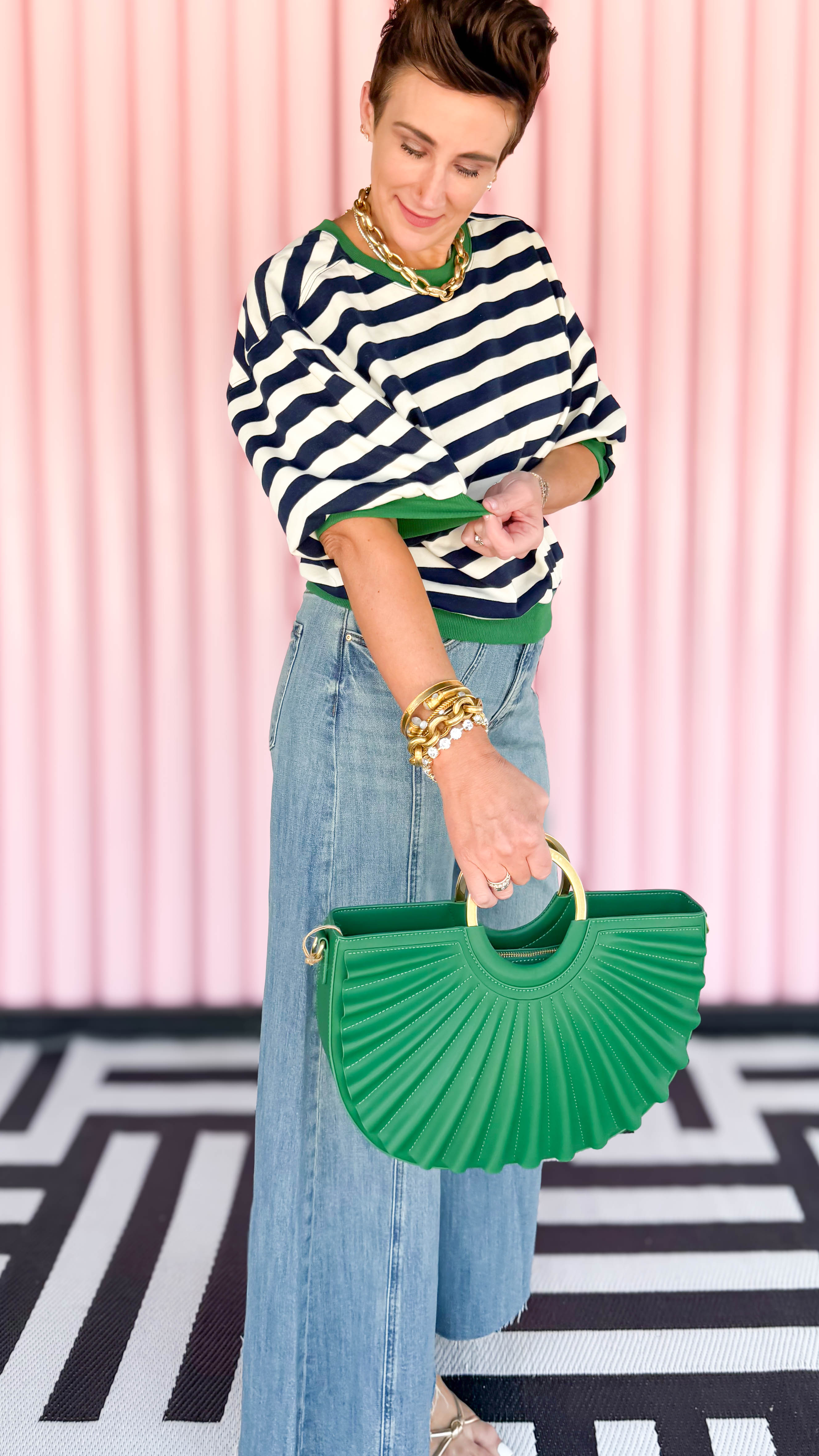 Bubble Sleeve Sweatshirt/Navy