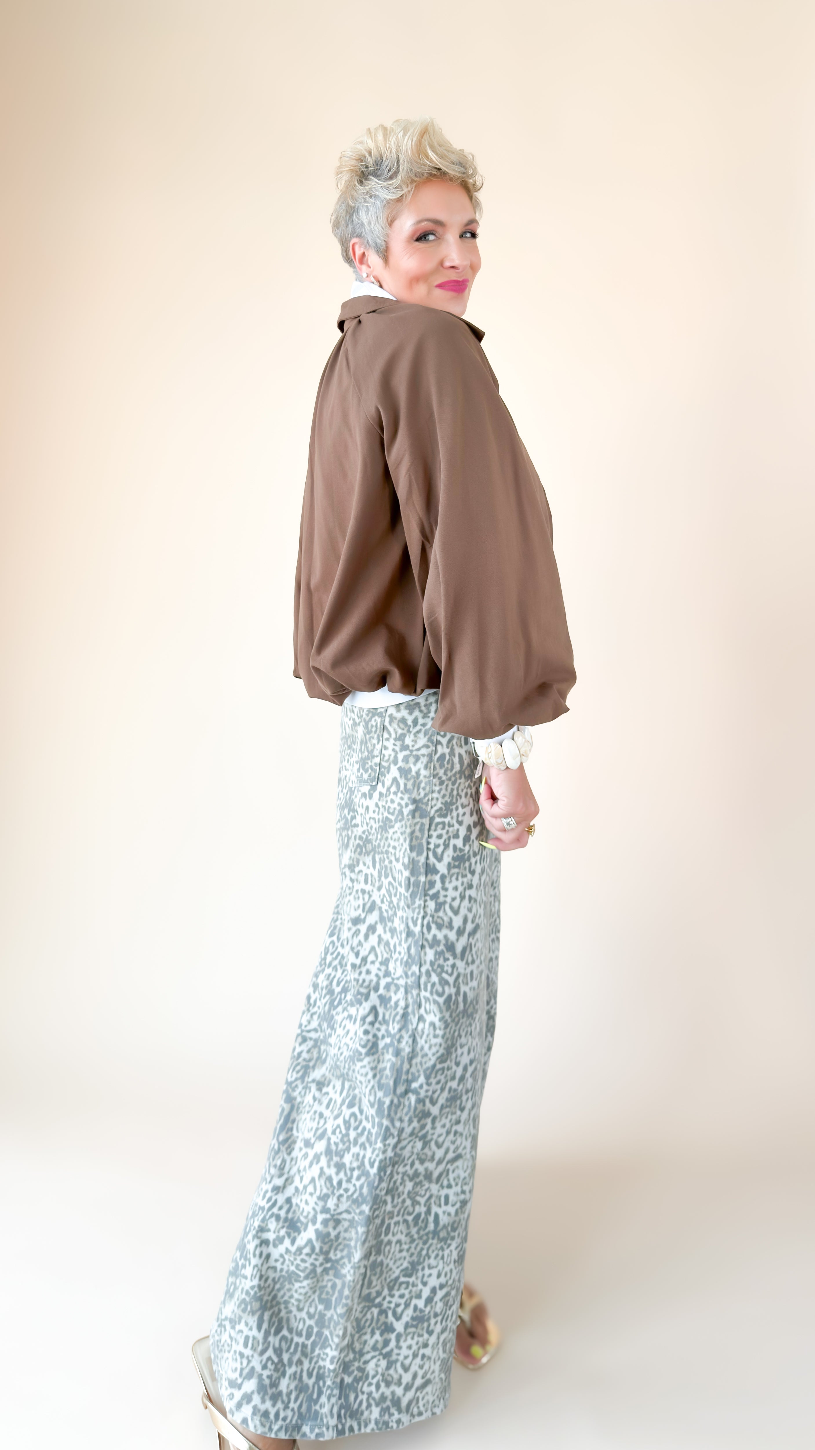 Bubble Hem Crop Jacket/Brown