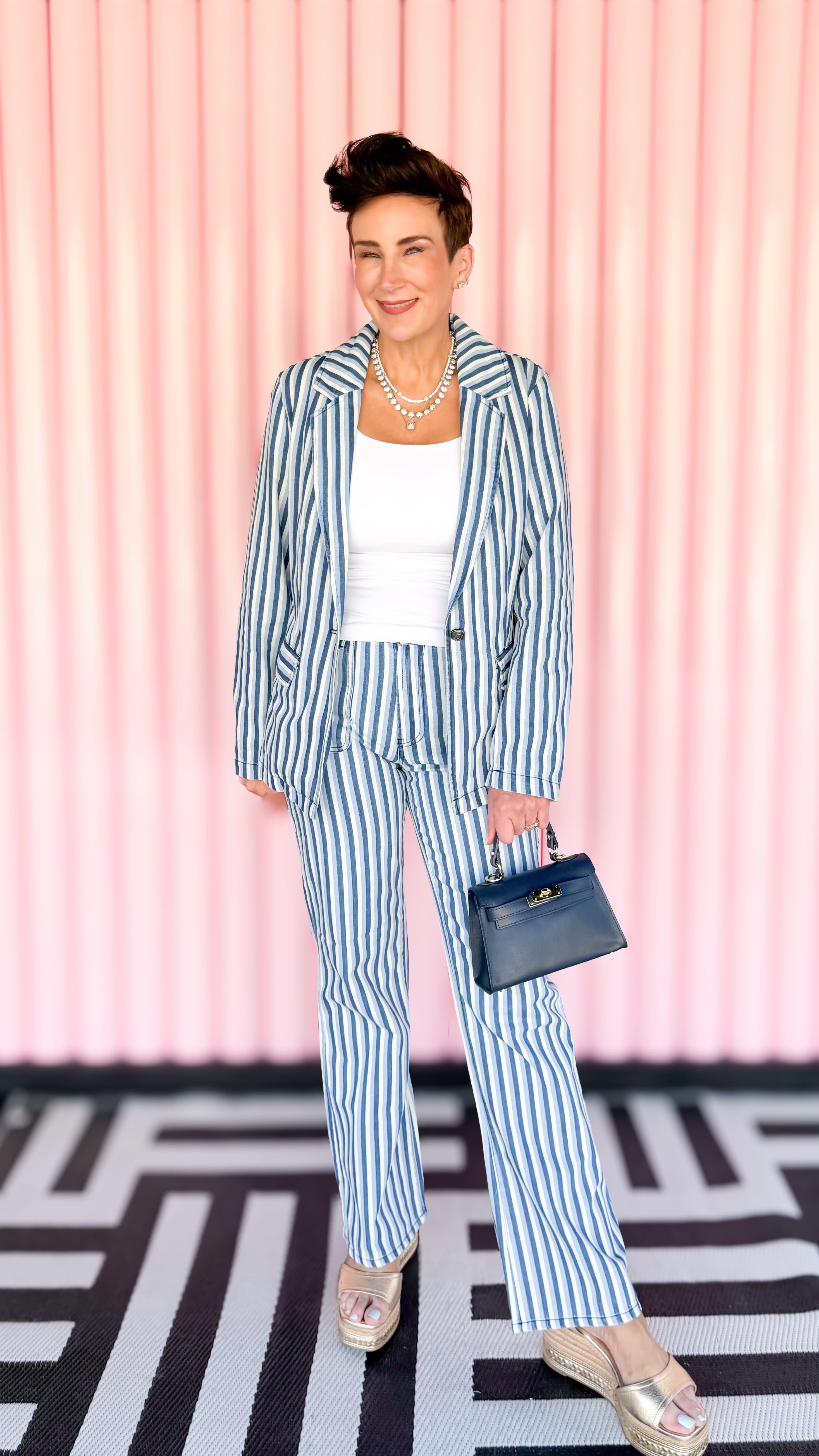 STRIPED DENIM JEANS/BLUE