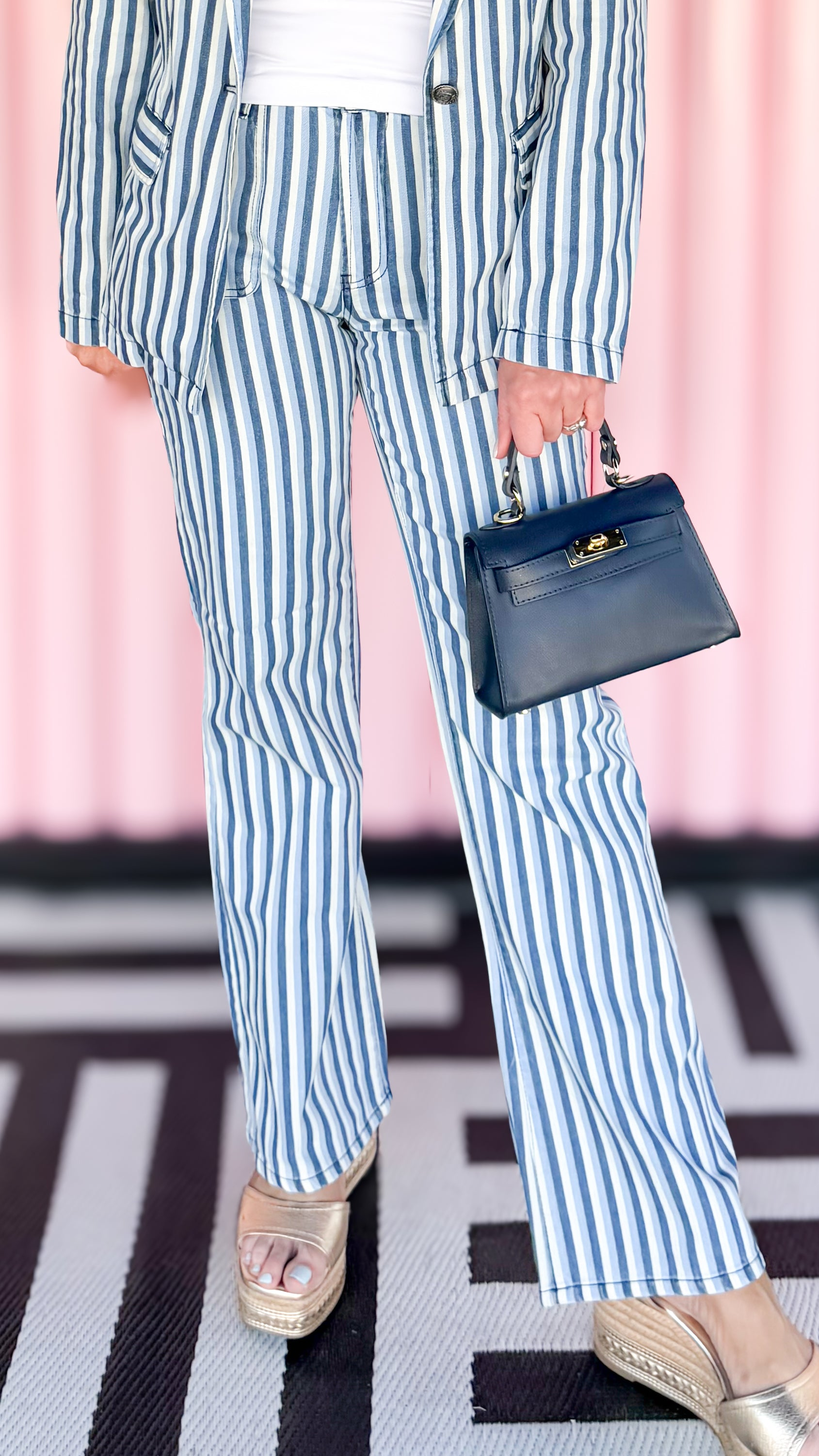 STRIPED DENIM JEANS/BLUE