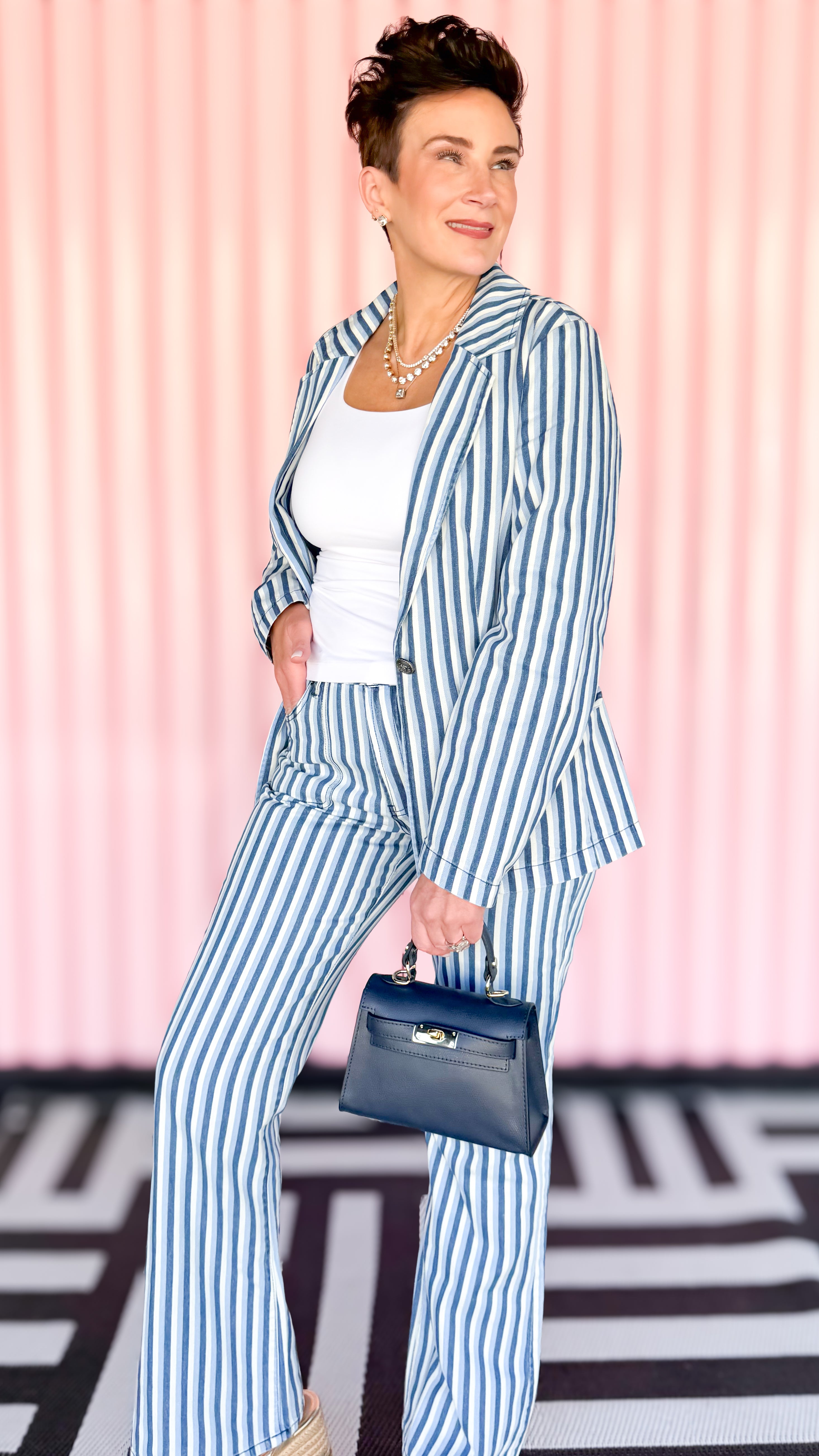 STRIPED DENIM BLAZER/BLUE