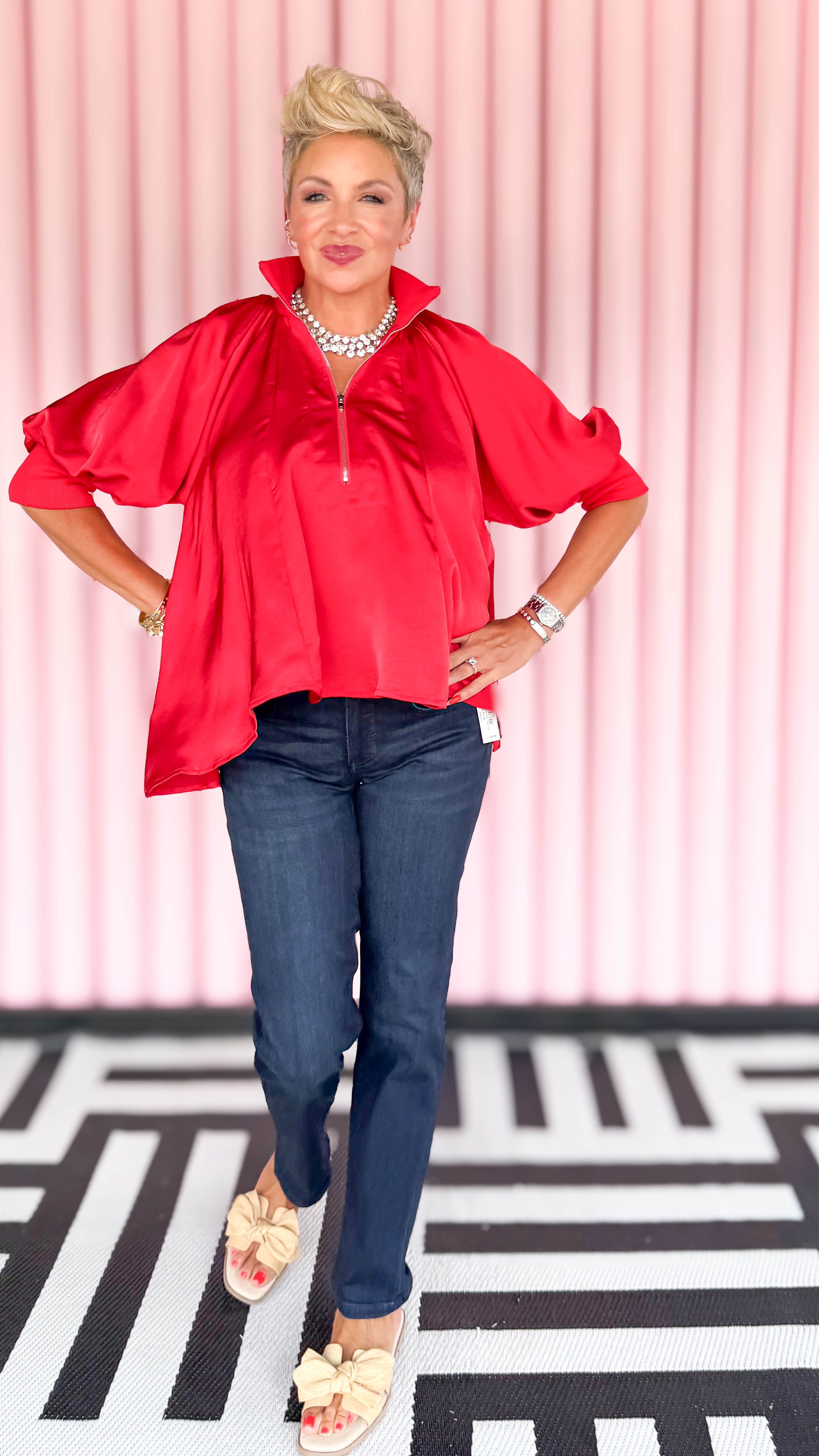 Monaco Zip Blouse/Cardinal Rouge