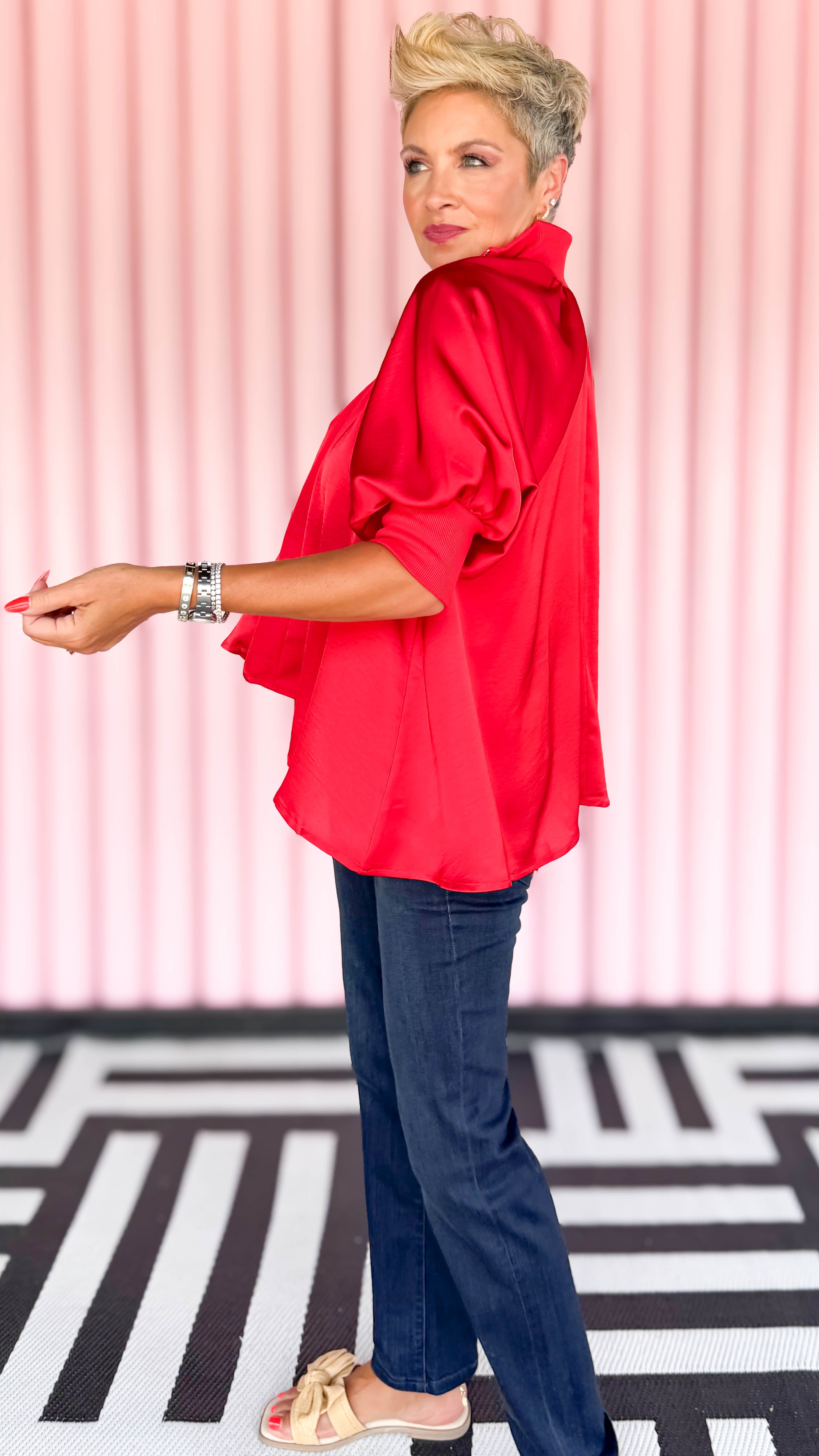Monaco Zip Blouse/Cardinal Rouge