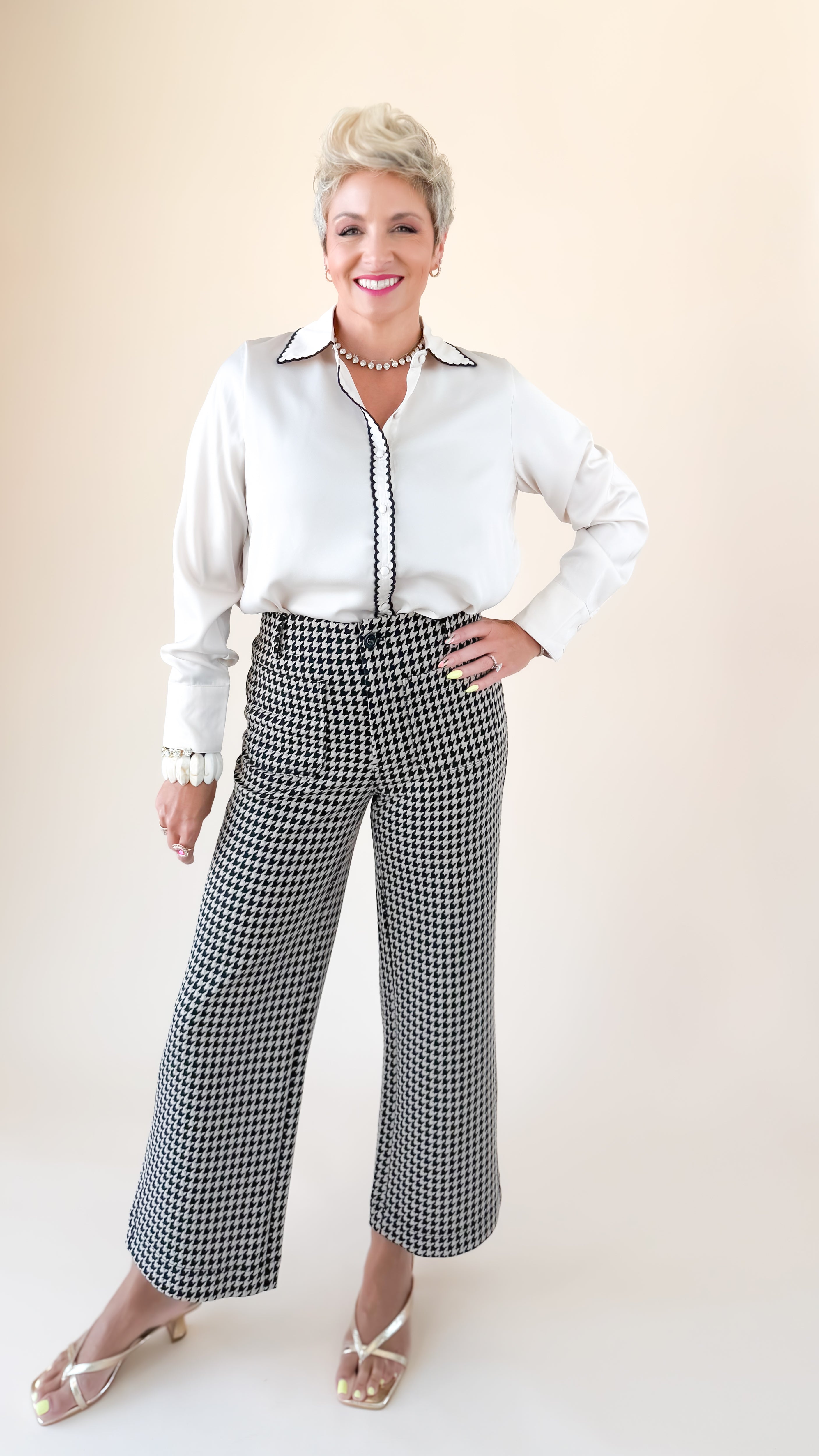 Hounds Tooth Cropped Pant/Almond